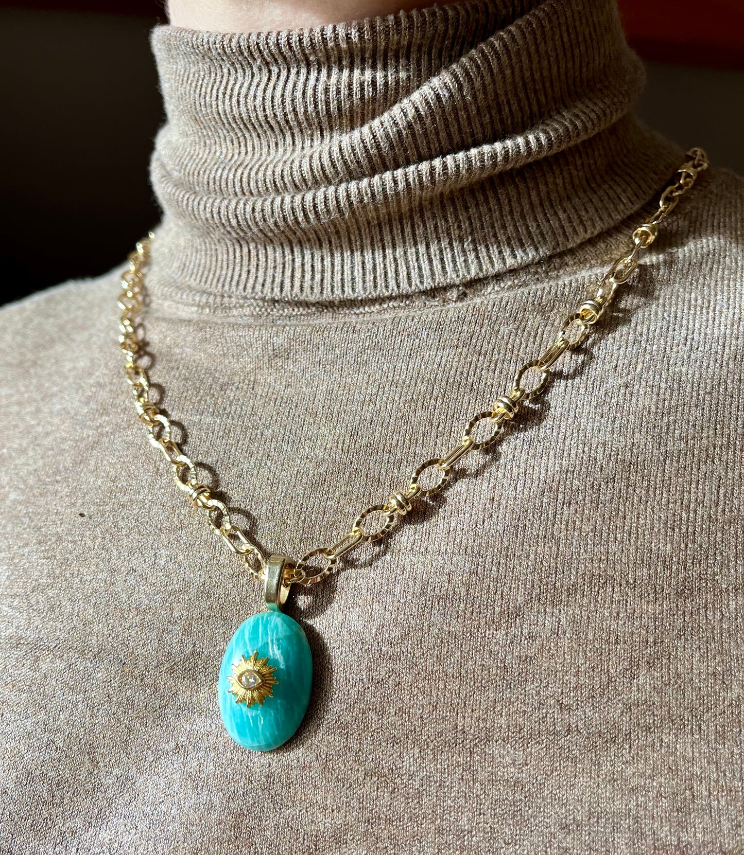 Collier amulette Amazonite zébrée