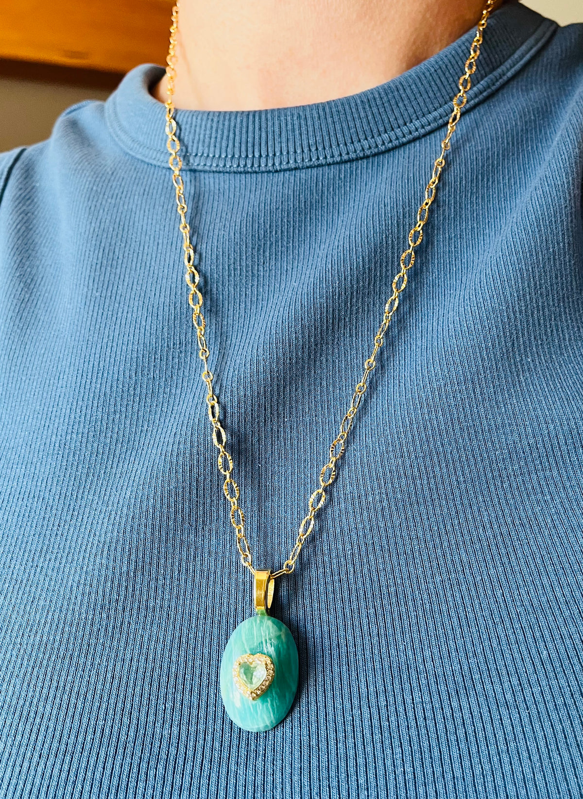 Collier sautoir grigri Amazonite