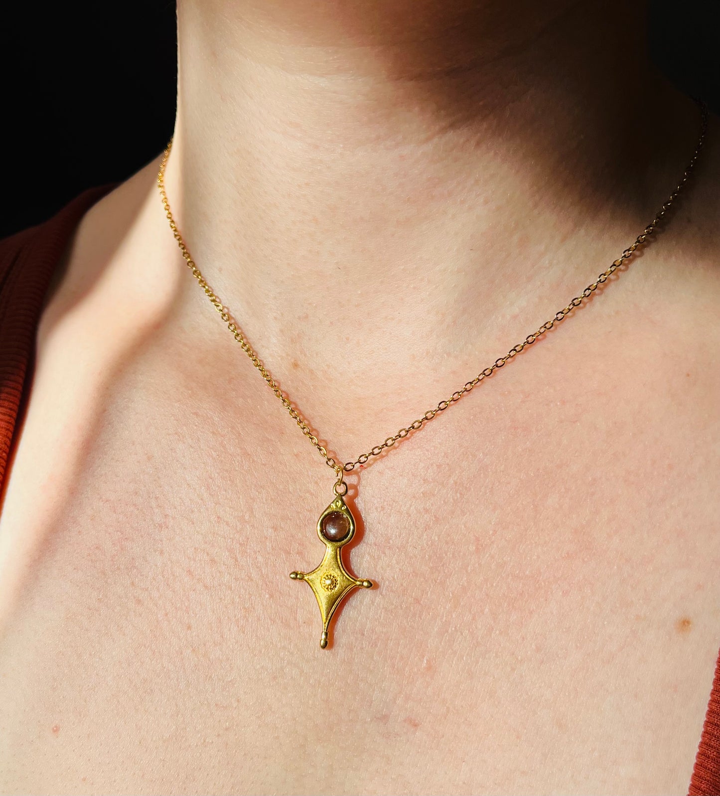 Collier Talisman Croix Touareg Quartz fumé