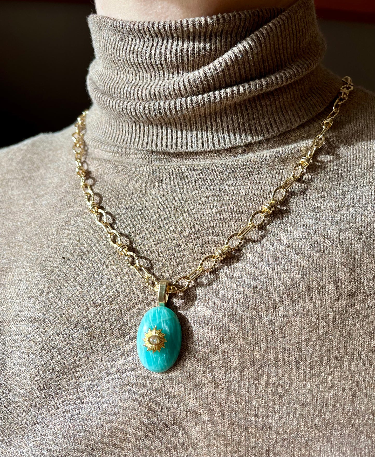 Collier amulette Amazonite zébrée