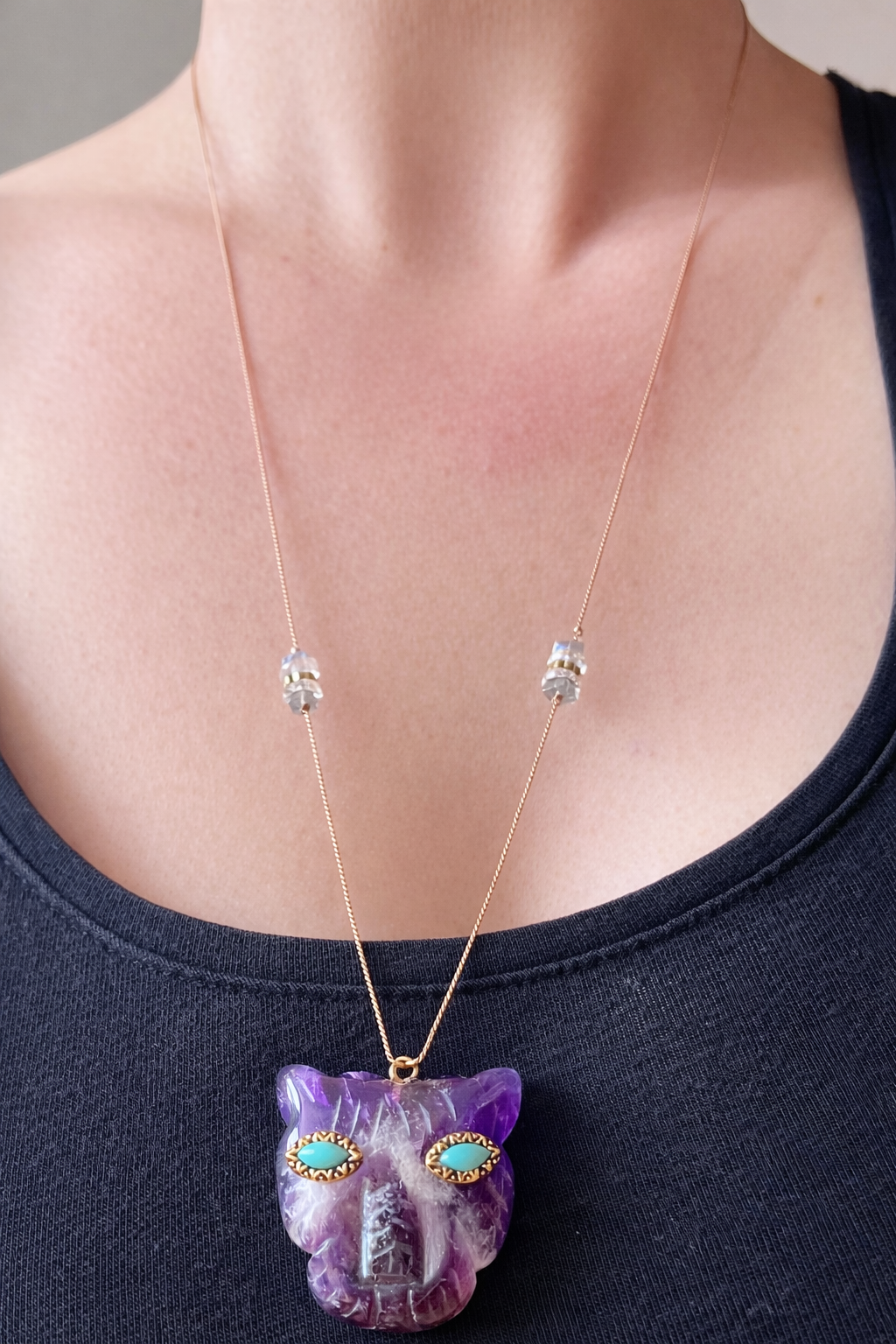 Collier sautoir talisman tigre Améthyste
