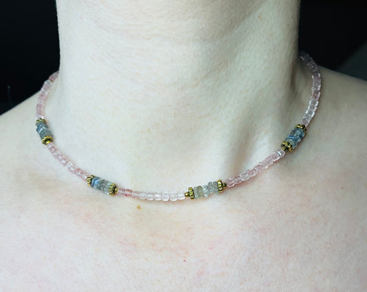 Collier Quartz fraise et Labradorite