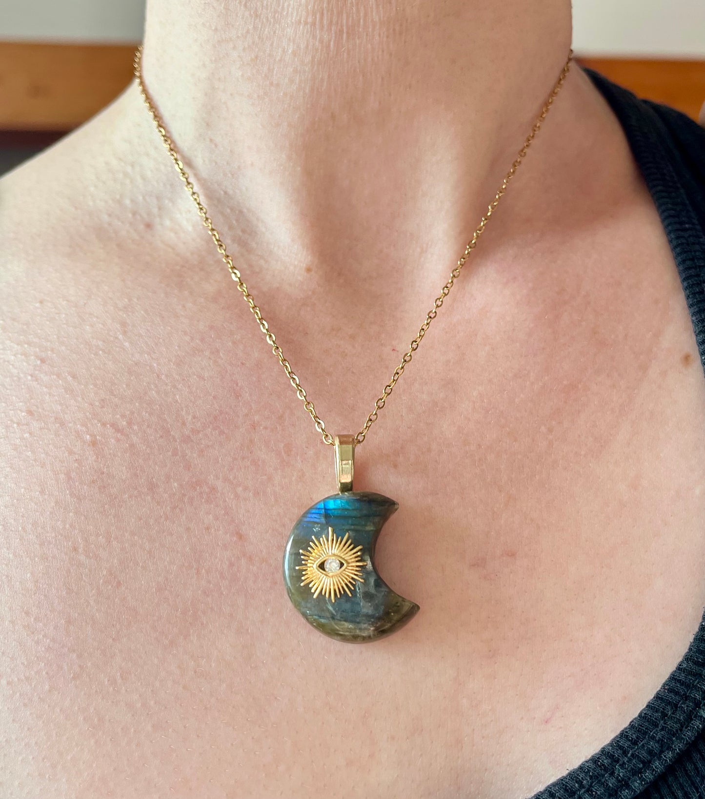 Collier pendentif Lune Labradorite