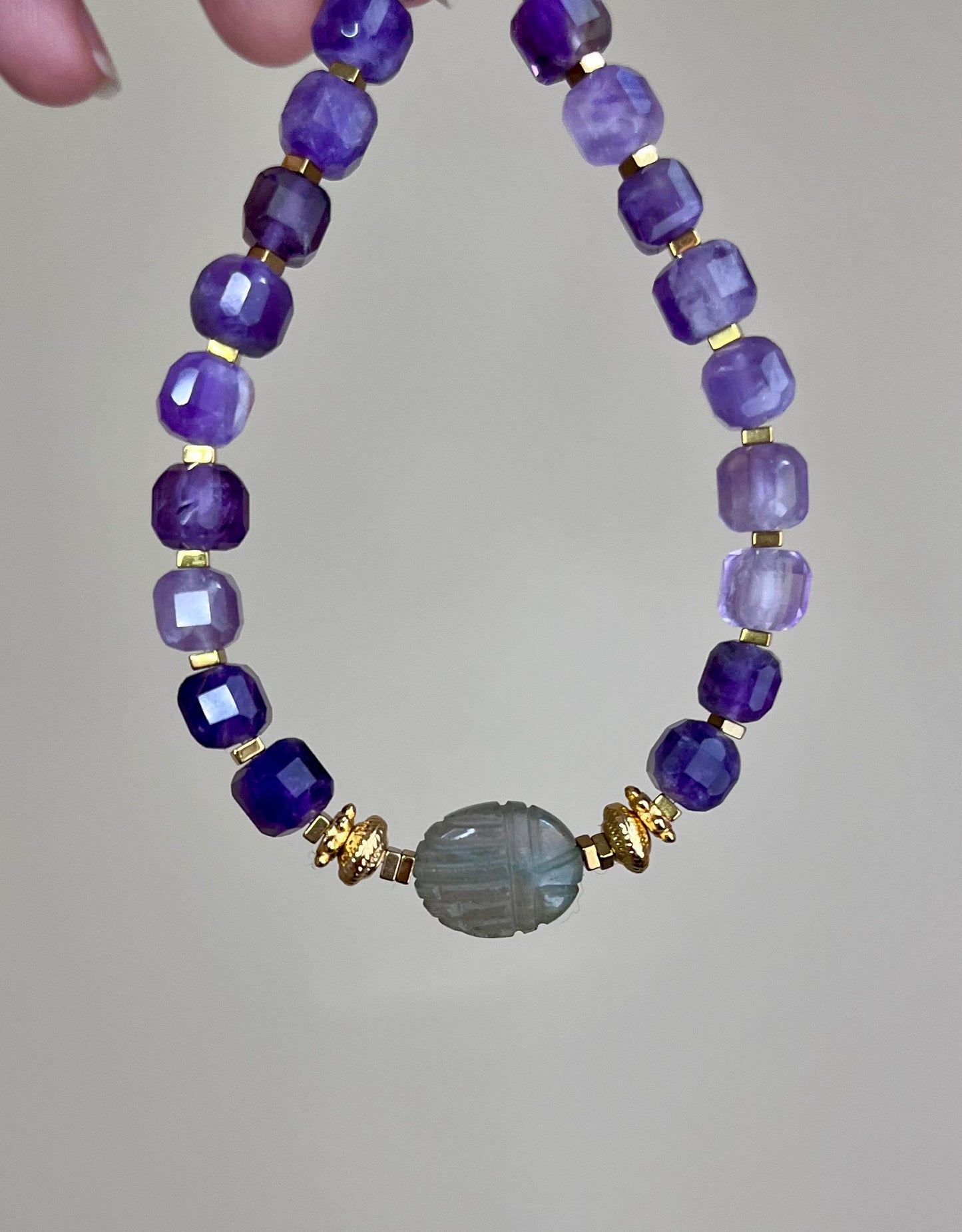 Bracelet talisman scarabée Labradorite et Améthyste