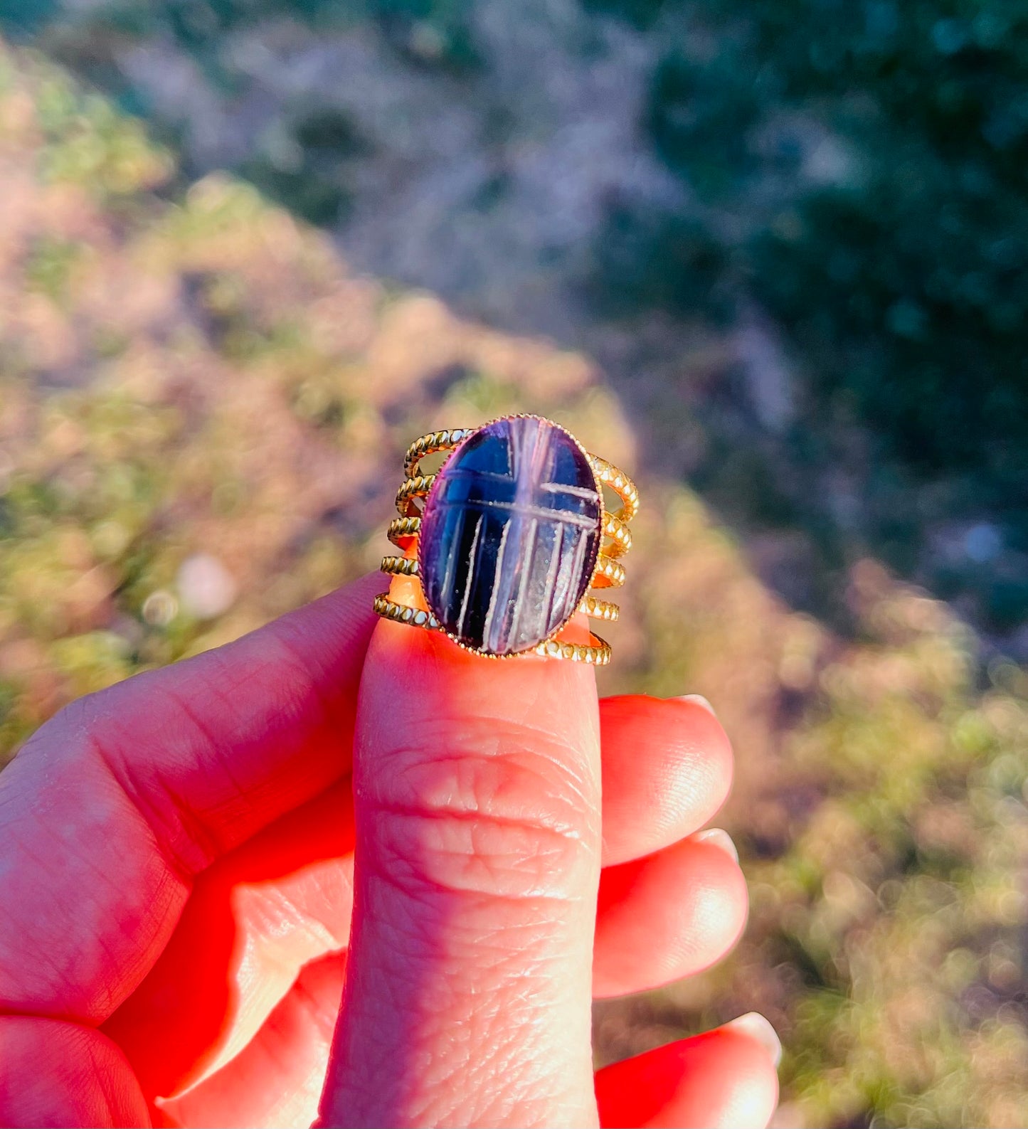 Bague amulette scarabée Fluorite