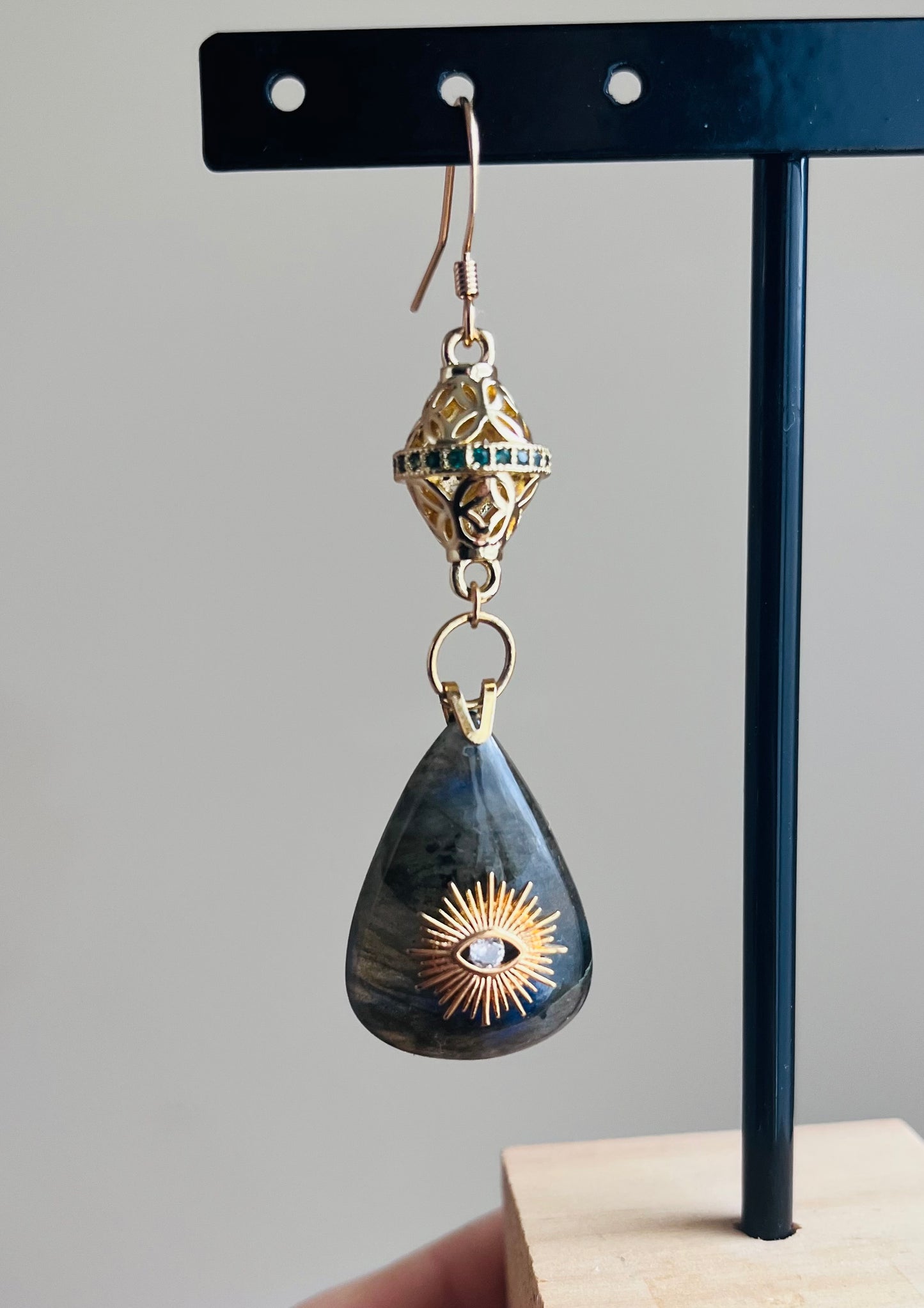 Labradorite teardrop talisman single earring