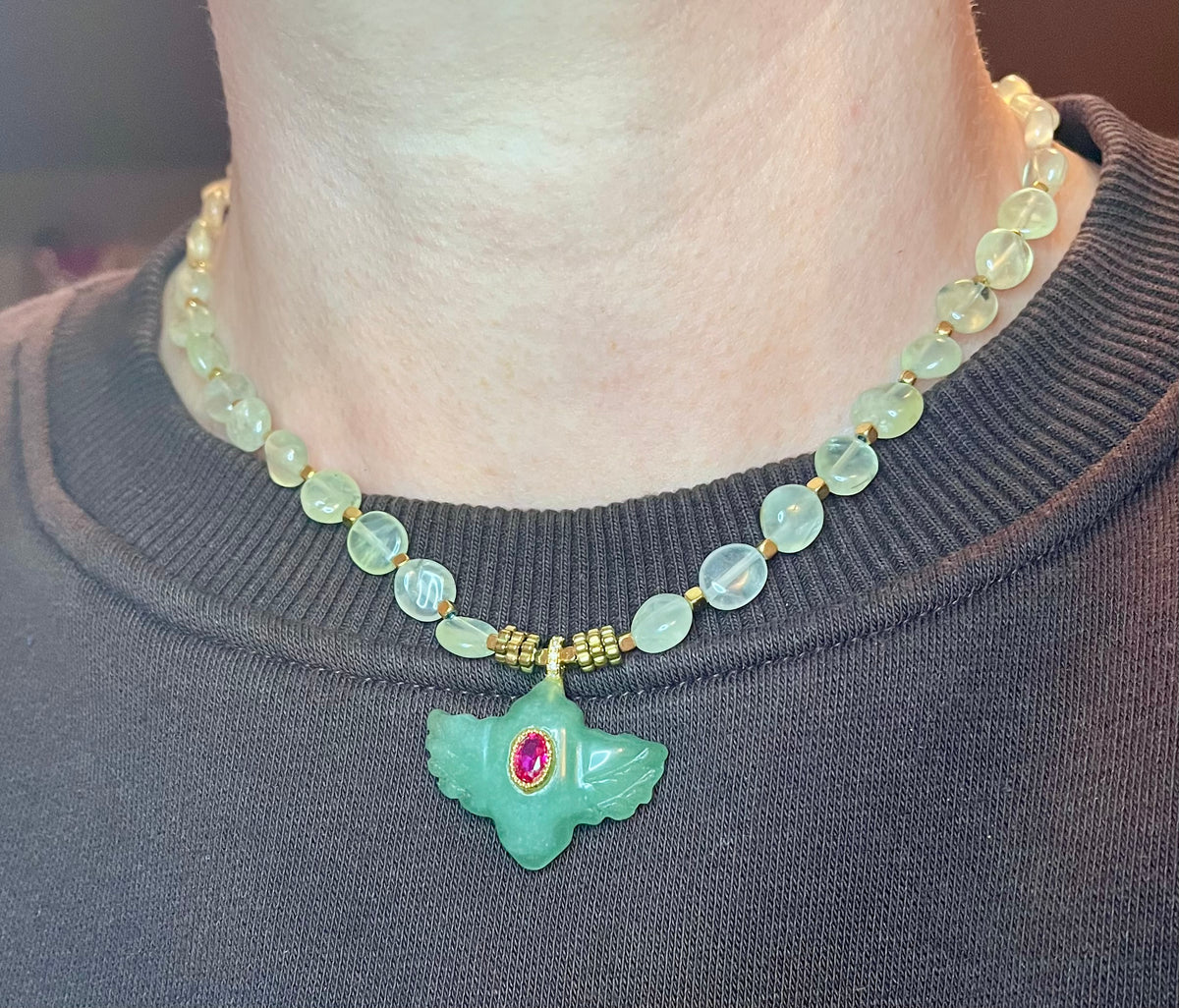 Collier talisman Aventurine et Préhnite
