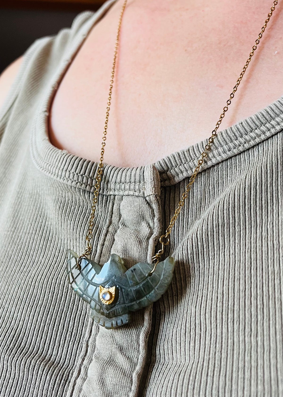 Collier Sautoir grigri phœnix Labradorite