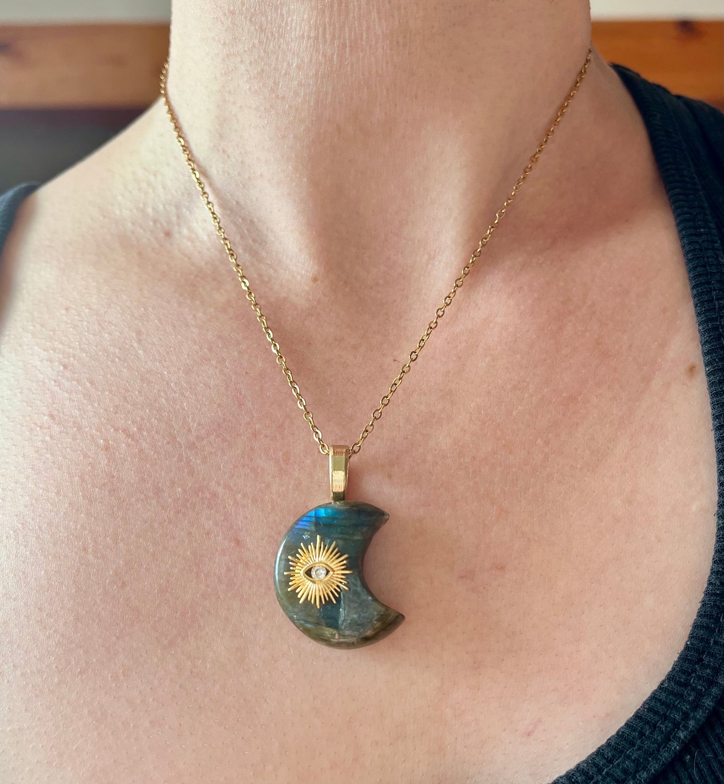 Collier pendentif Lune Labradorite