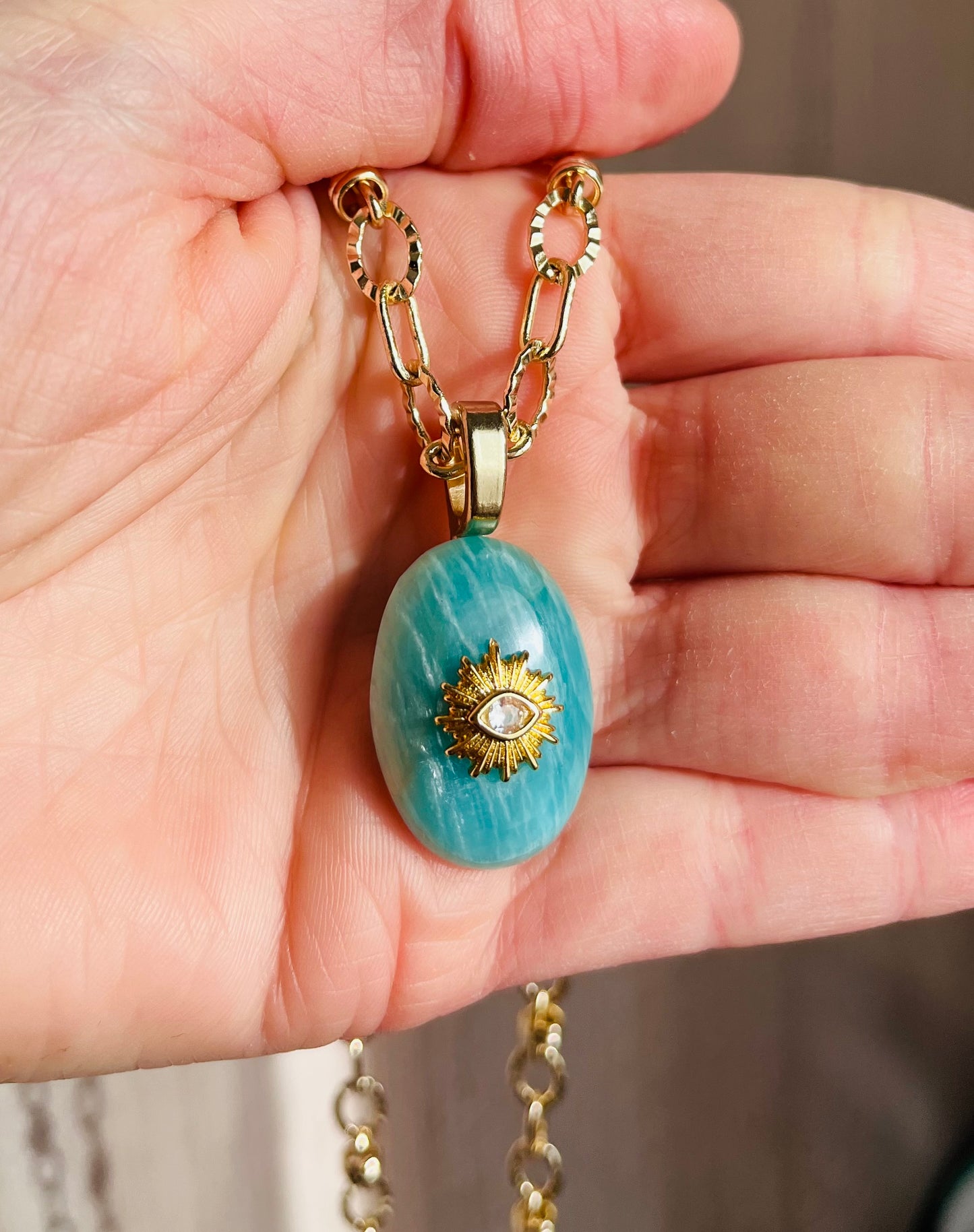 Collier amulette Amazonite zébrée