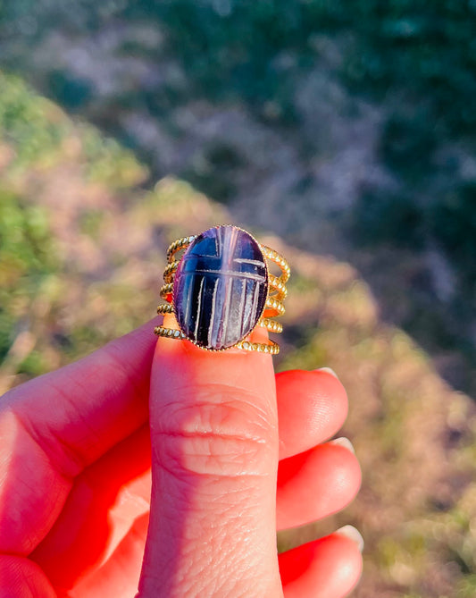 Bague amulette scarabée Fluorite