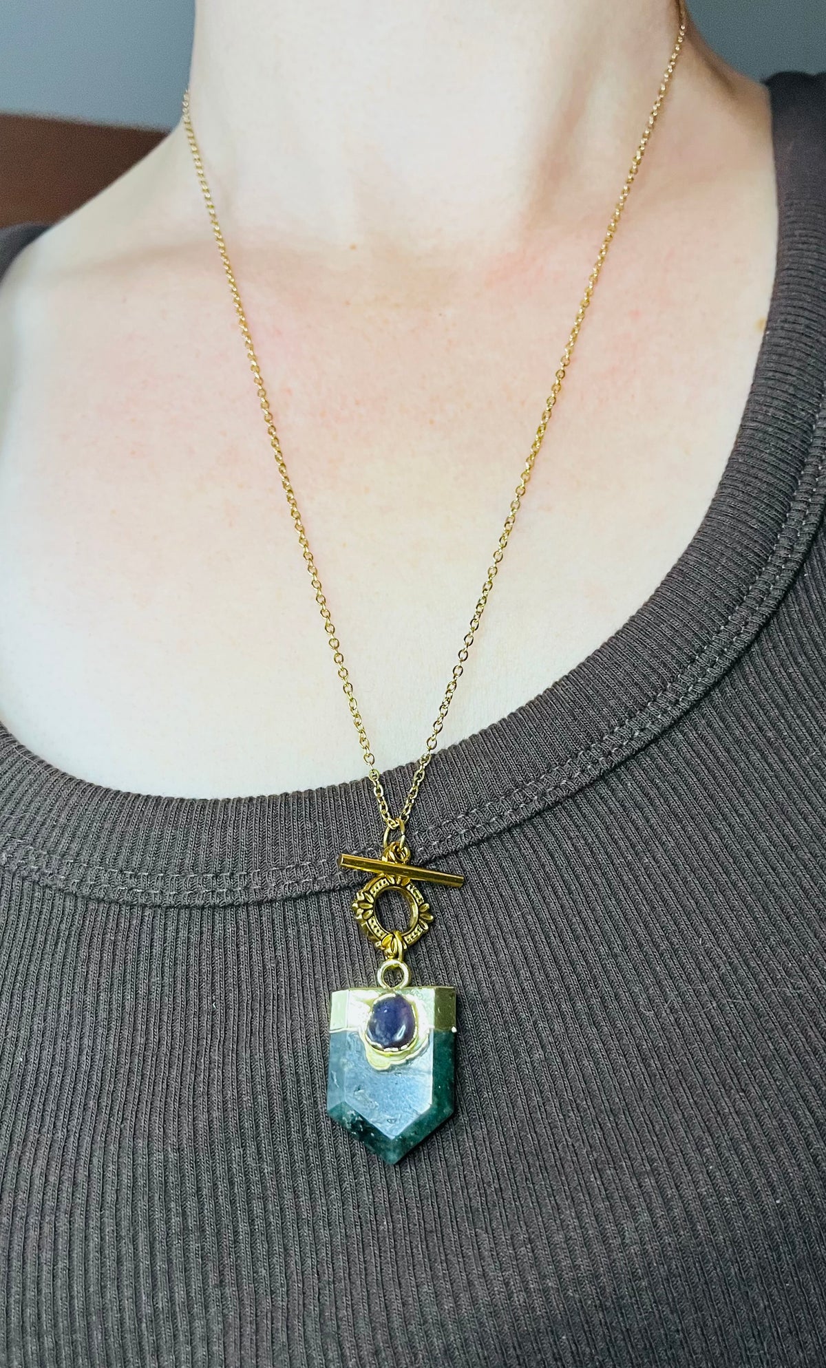Collier sautoir talisman Labradorite et Améthyste