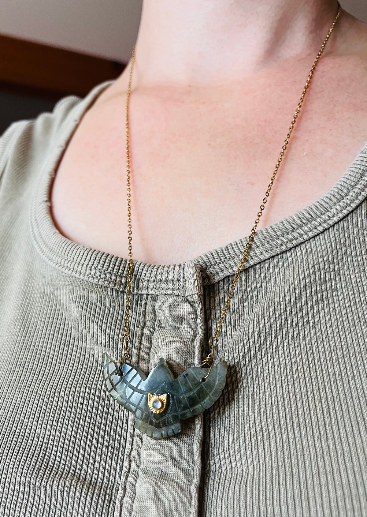 Collier Sautoir grigri phœnix Labradorite