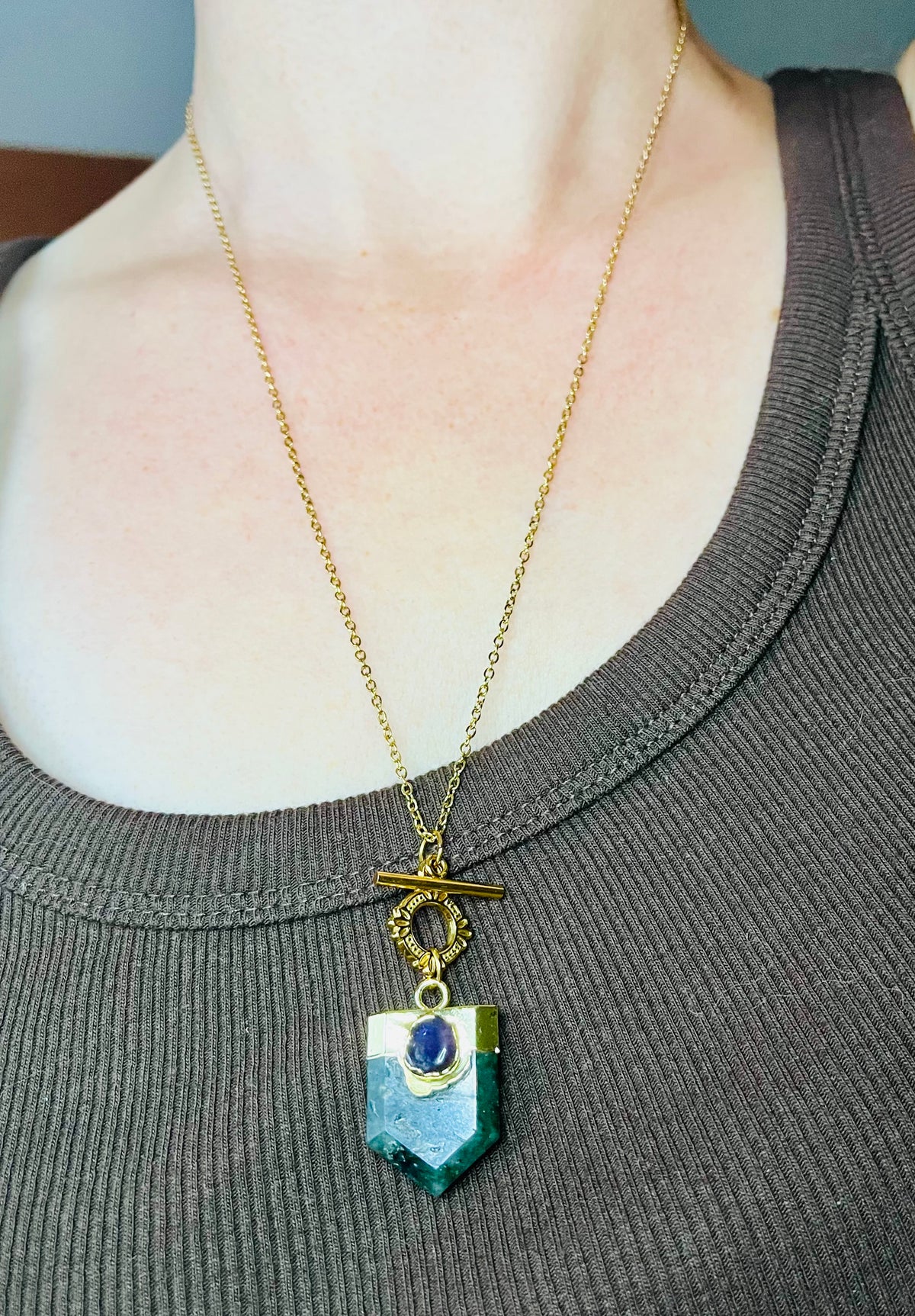 Collier sautoir talisman Labradorite et Améthyste