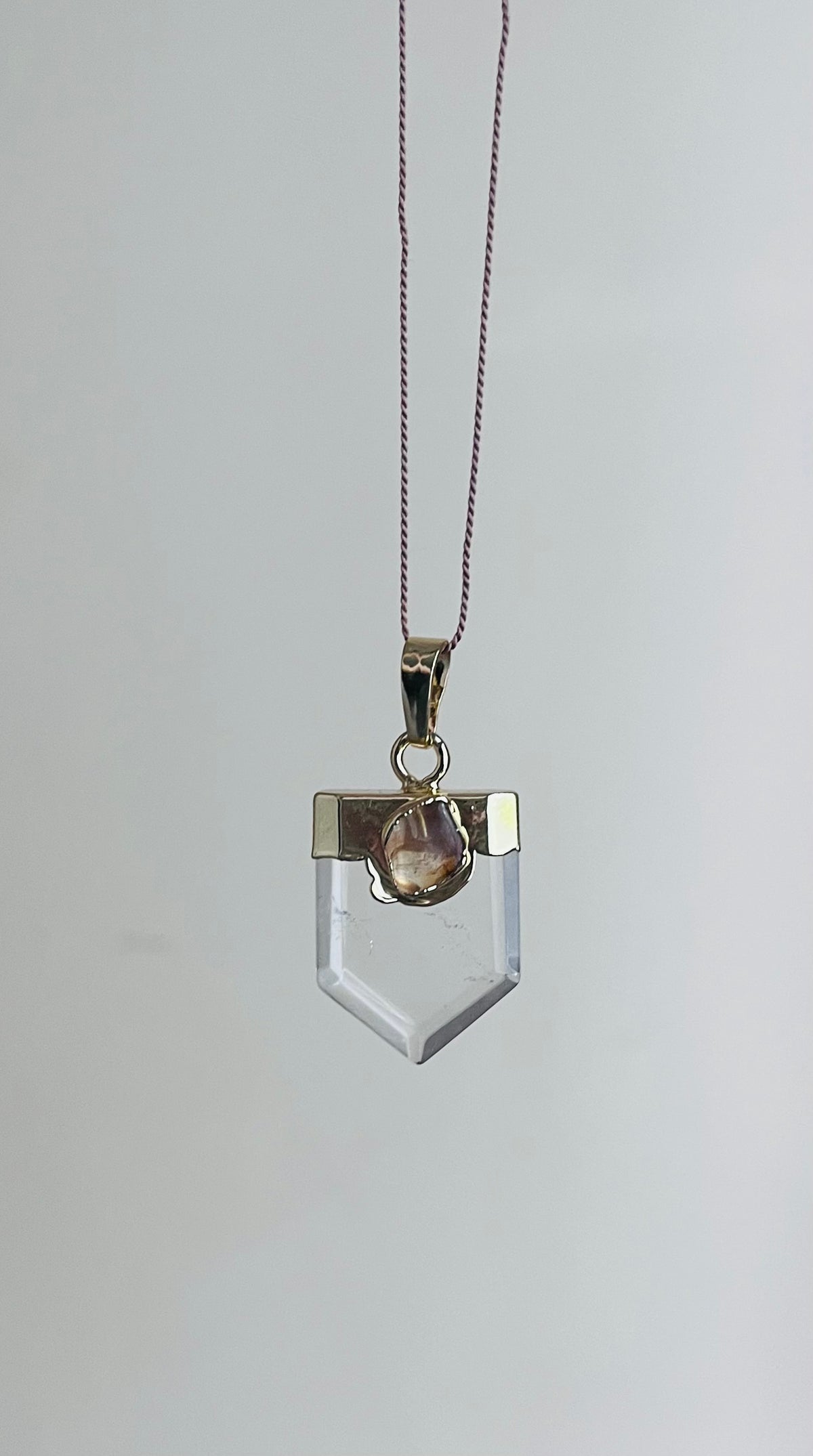 Collier sautoir Talisman Labradorite et Cristal de Roche