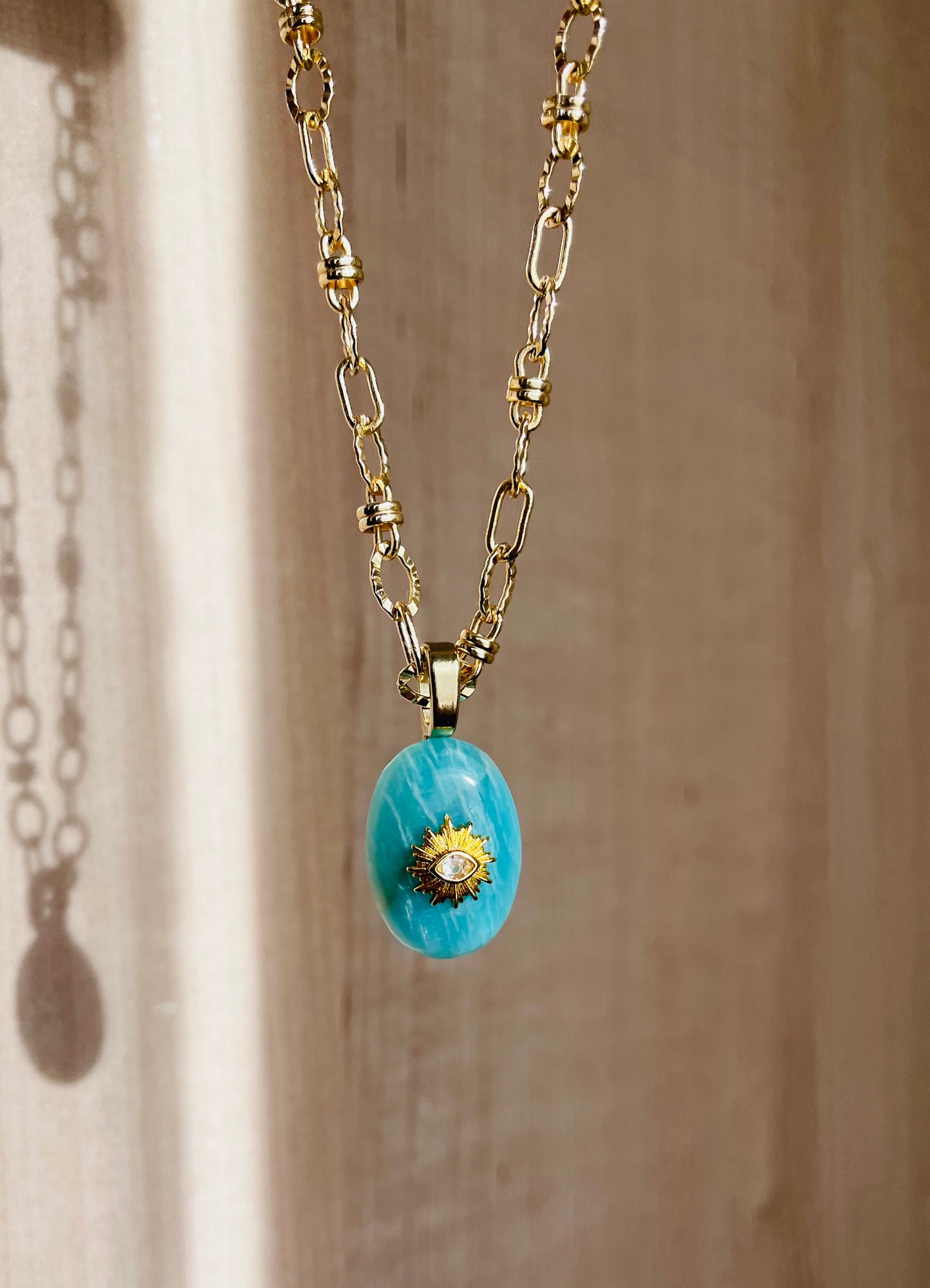 Collier amulette Amazonite zébrée