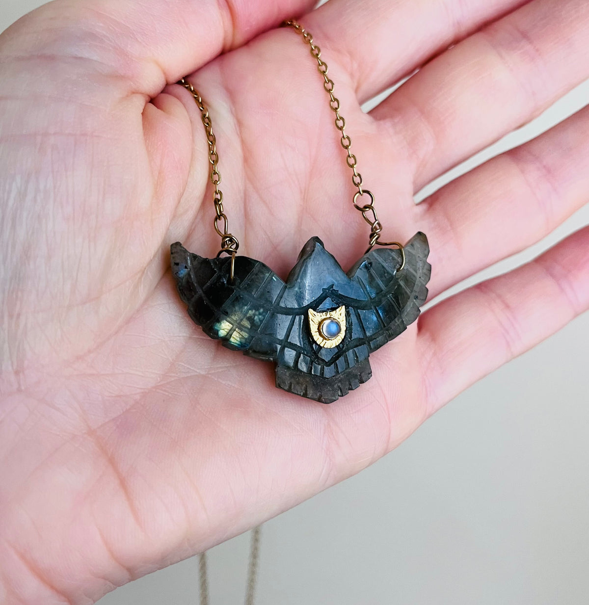 Collier Sautoir grigri phœnix Labradorite