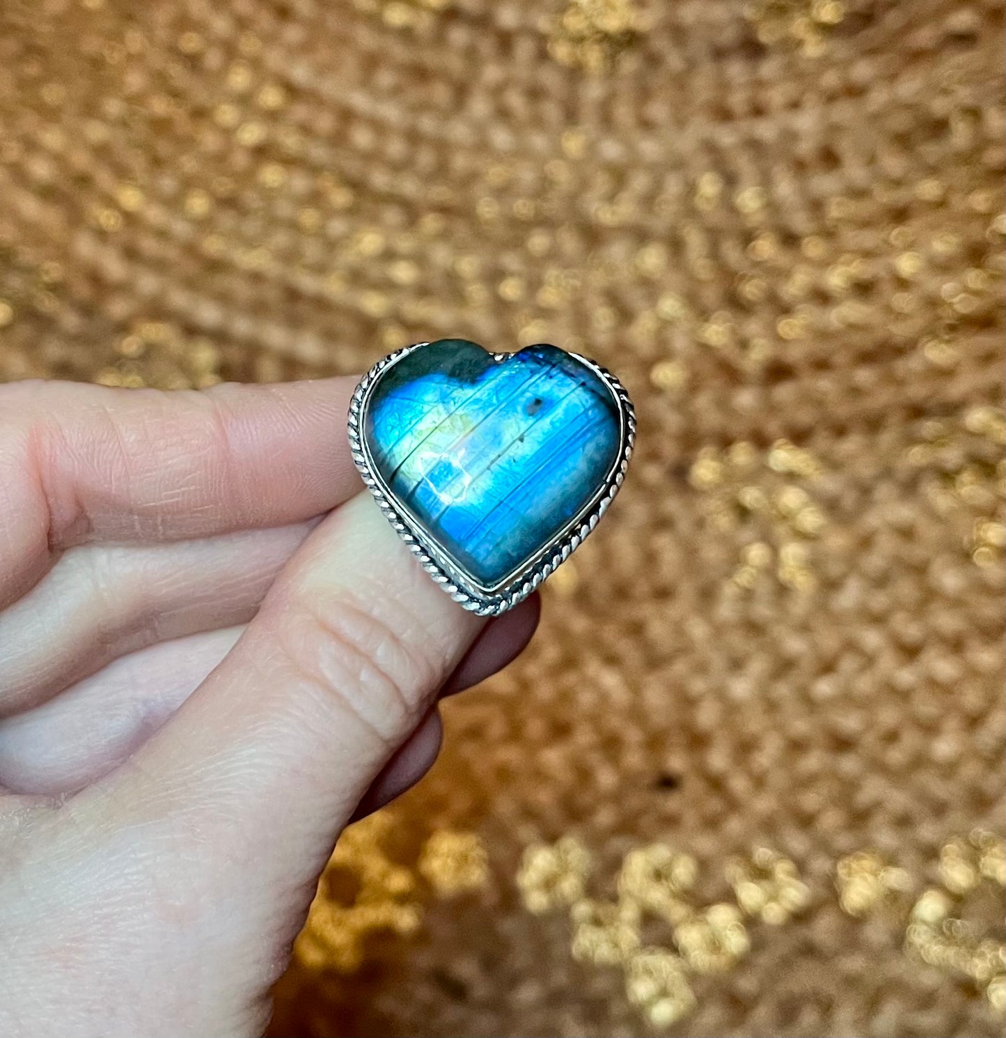 Bague coeur Labradorite et argent 925