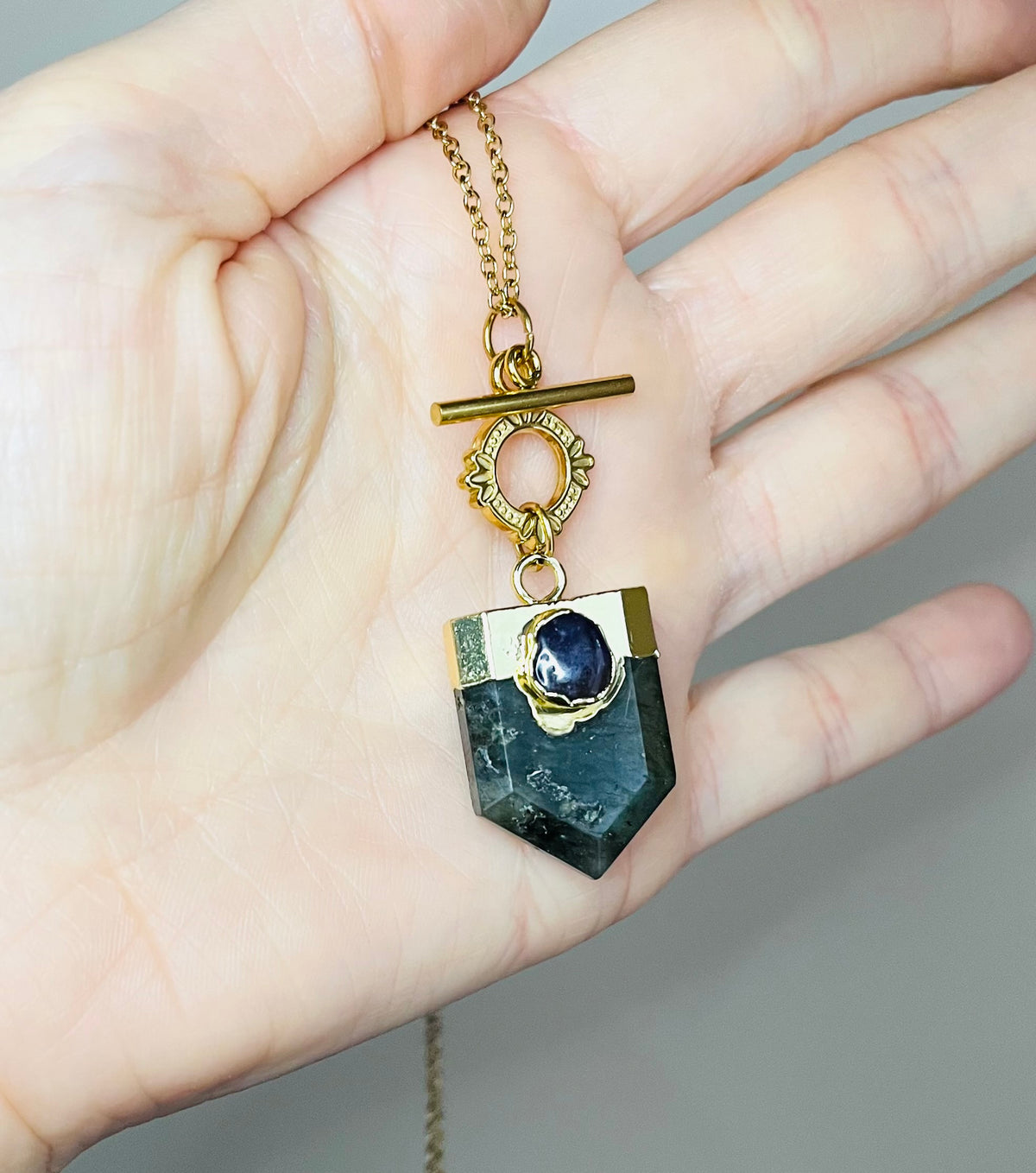 Collier sautoir talisman Labradorite et Améthyste