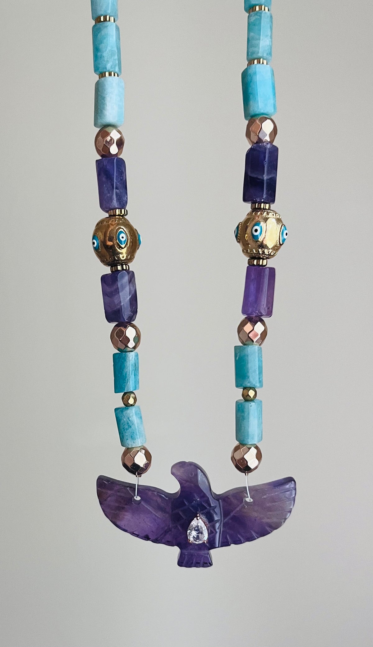 Collier phœnix Améthyste et Amazonite
