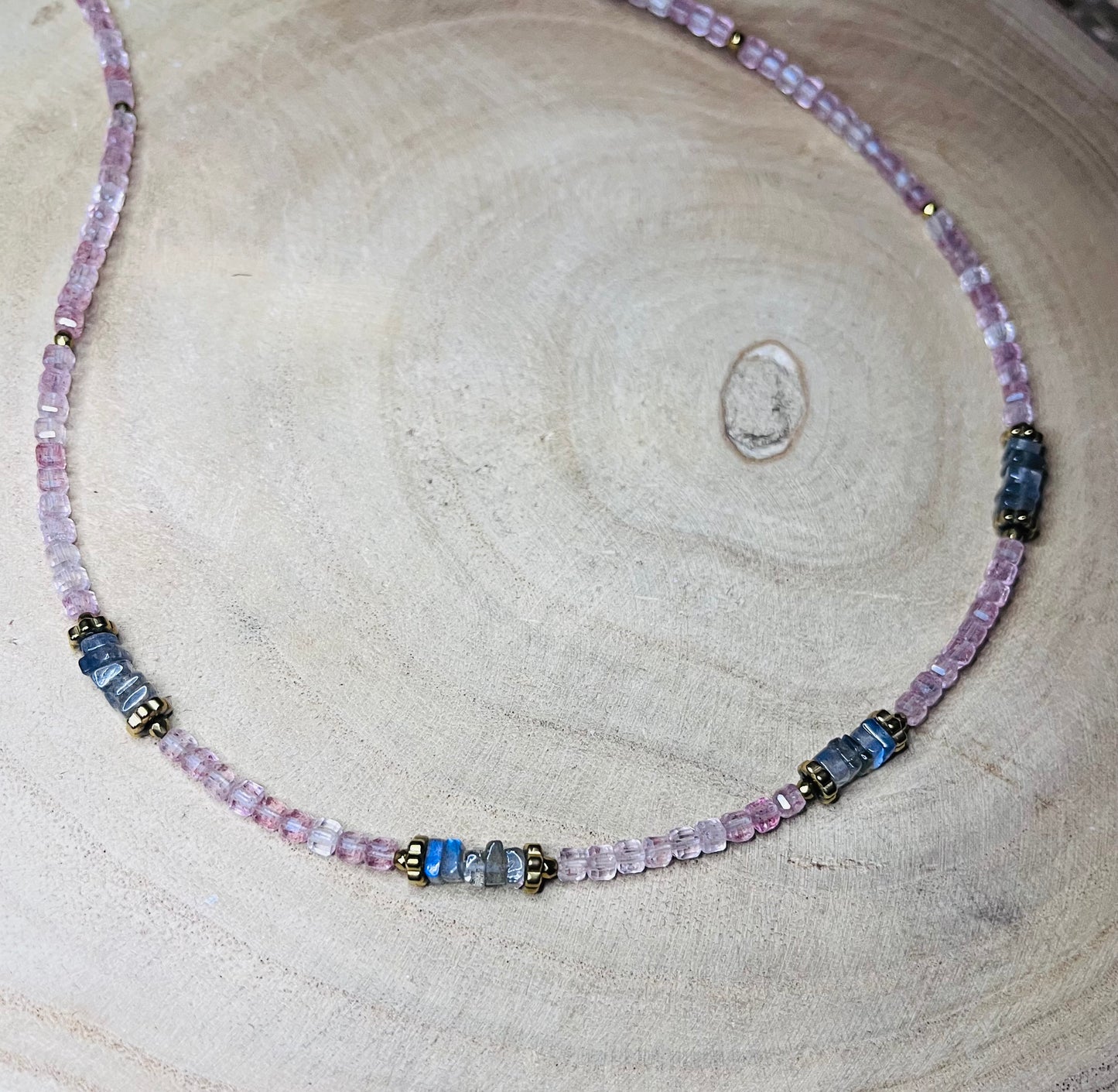 Collier Quartz fraise et Labradorite