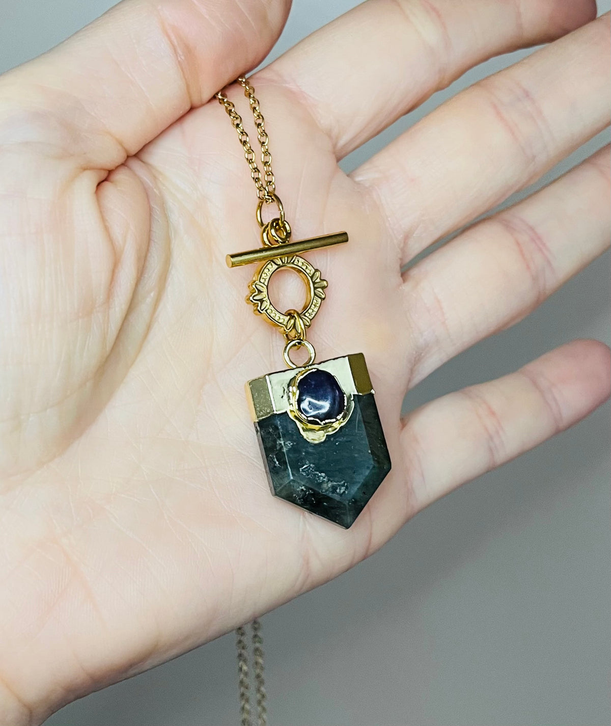 Collier sautoir talisman Labradorite et Améthyste