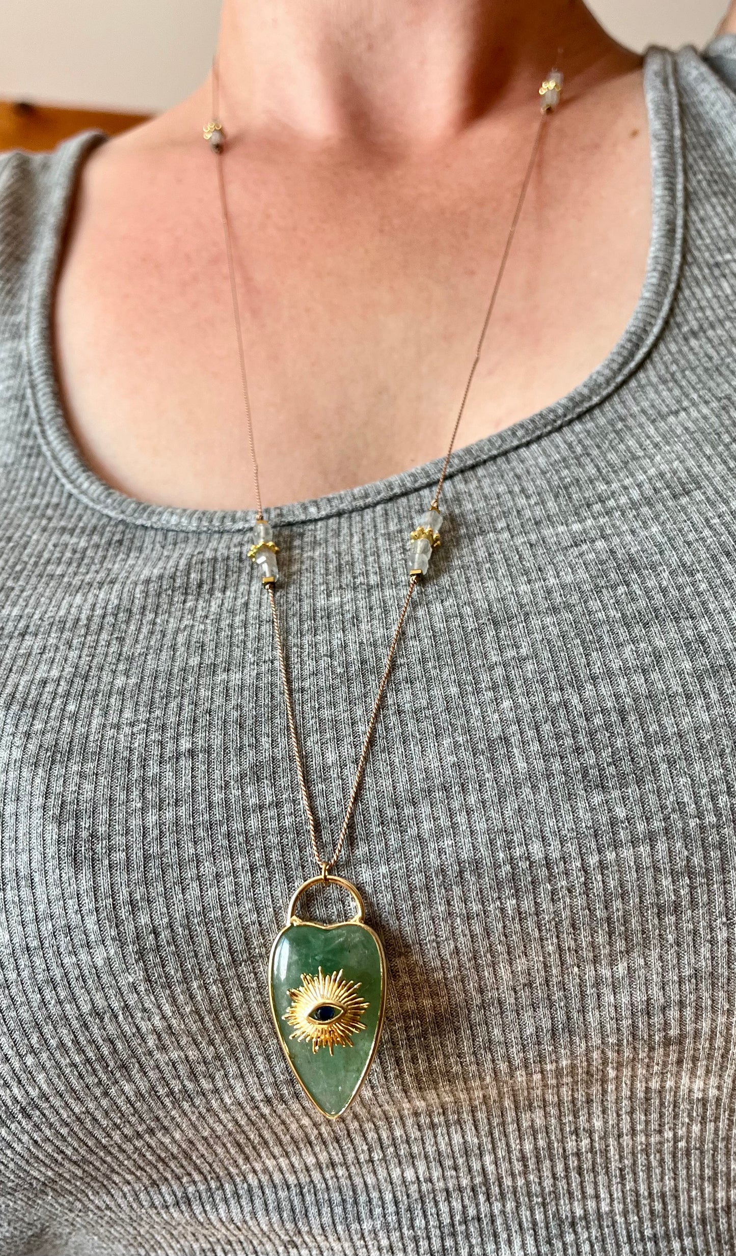 Collier sautoir coeur Aventurine