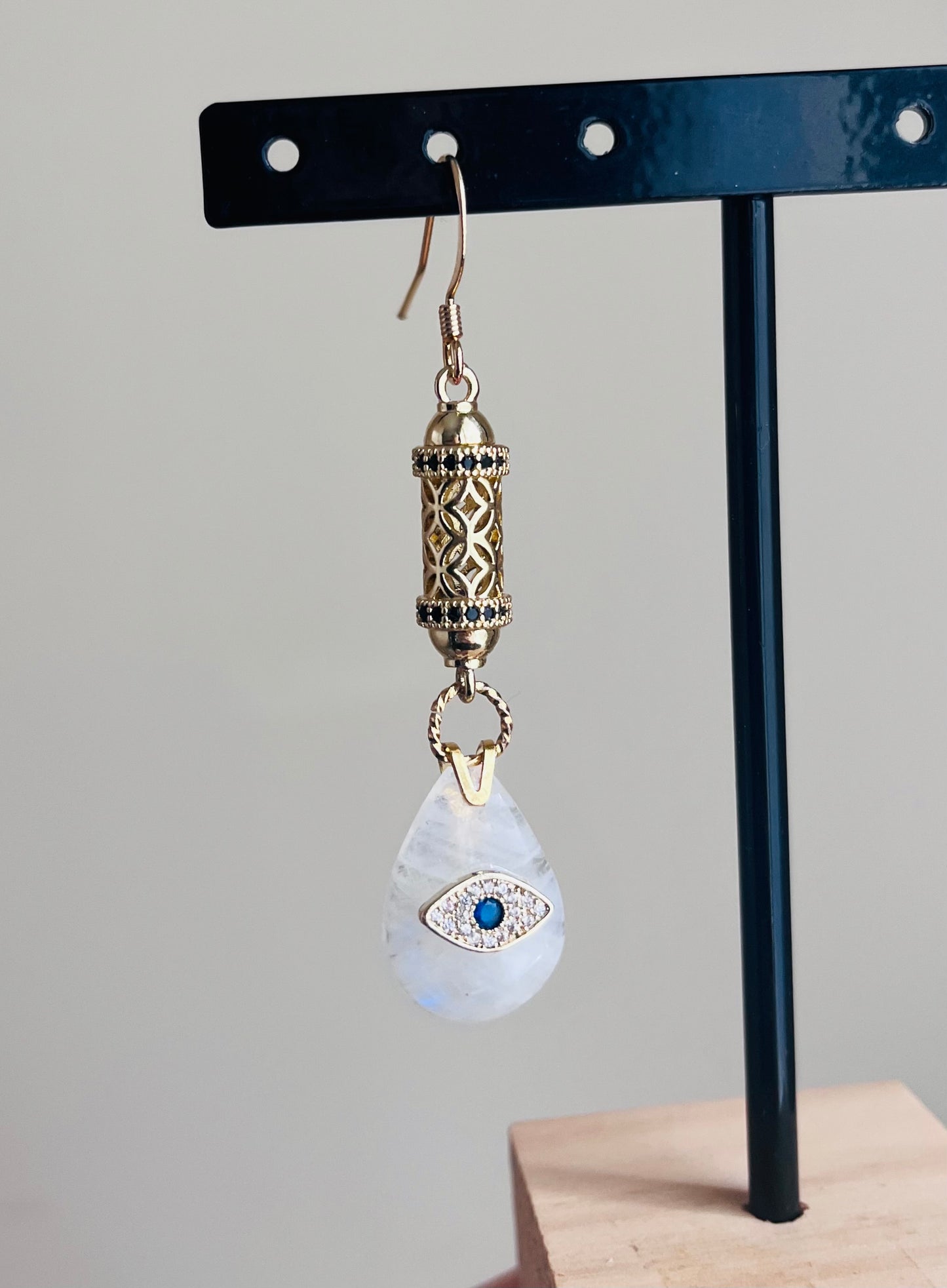 Moonstone teardrop amulet single earring