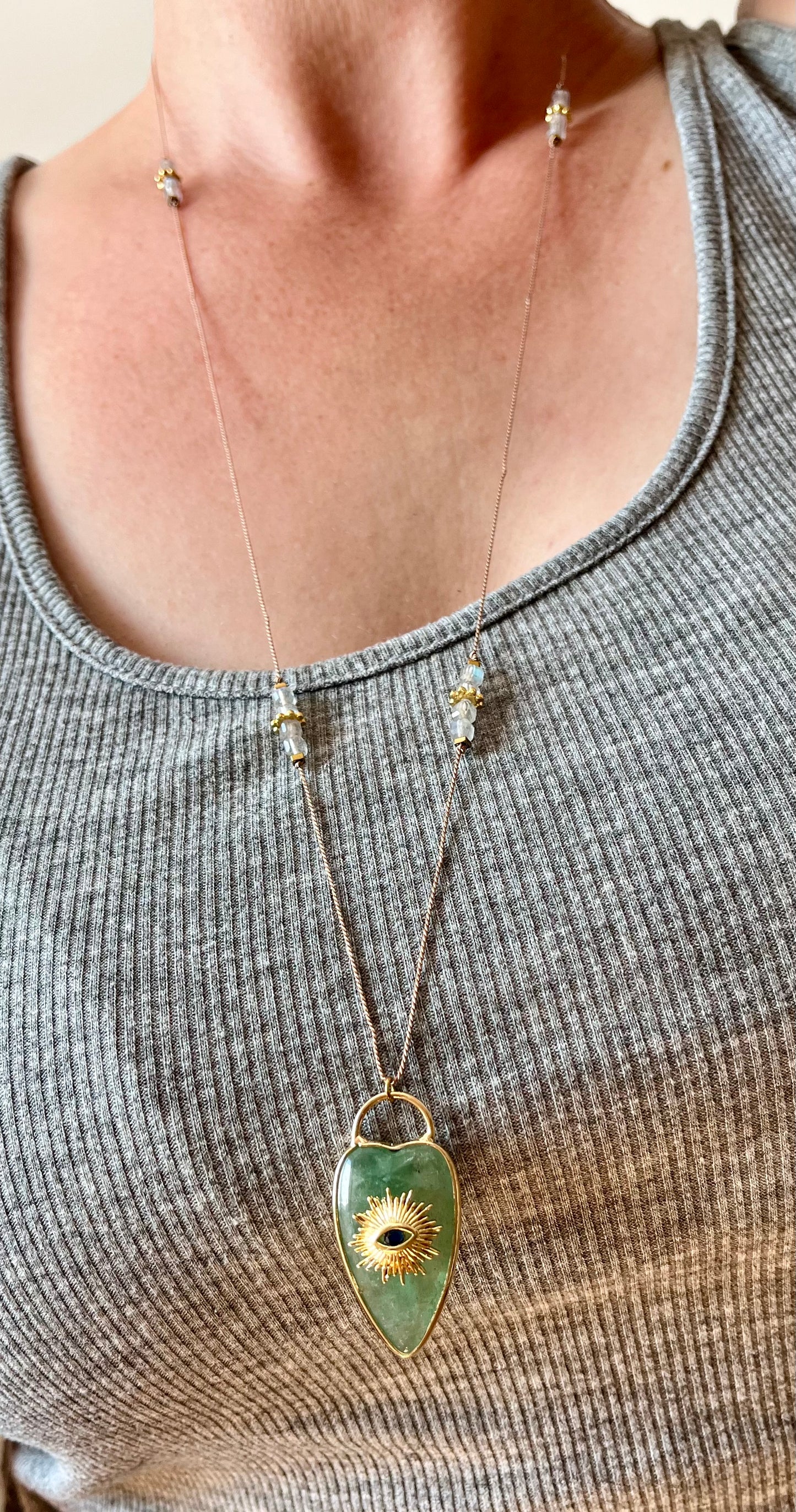 Collier sautoir coeur Aventurine
