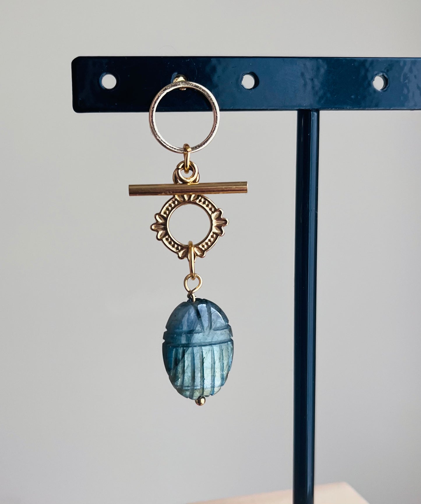 Single earring scarab amulet Labradorite