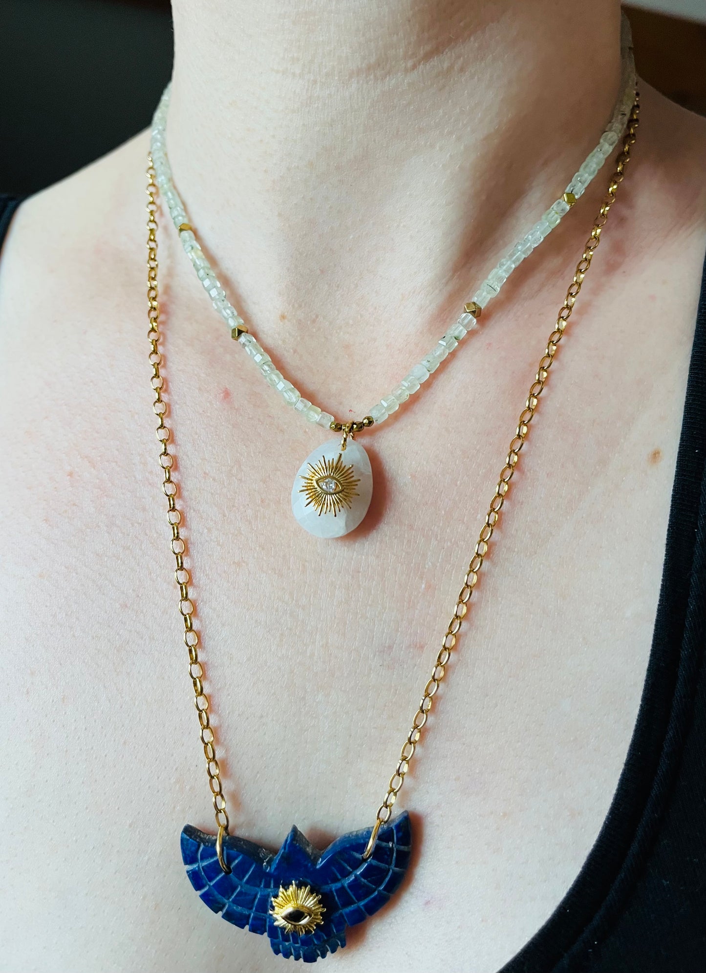 Collier talisman Prehnite et Pierre de Lune - Bienveillance, joie