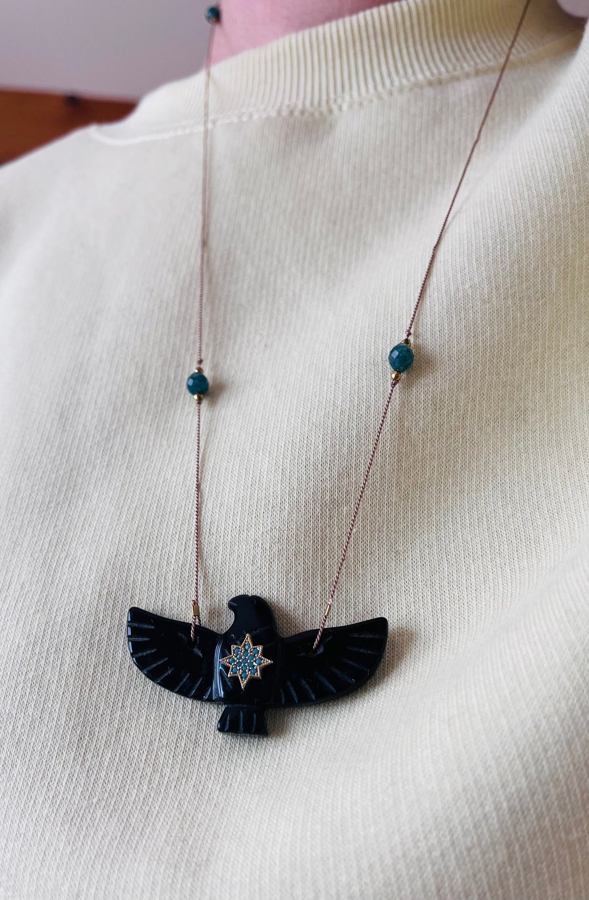 Collier sautoir phœnix Onyx noir