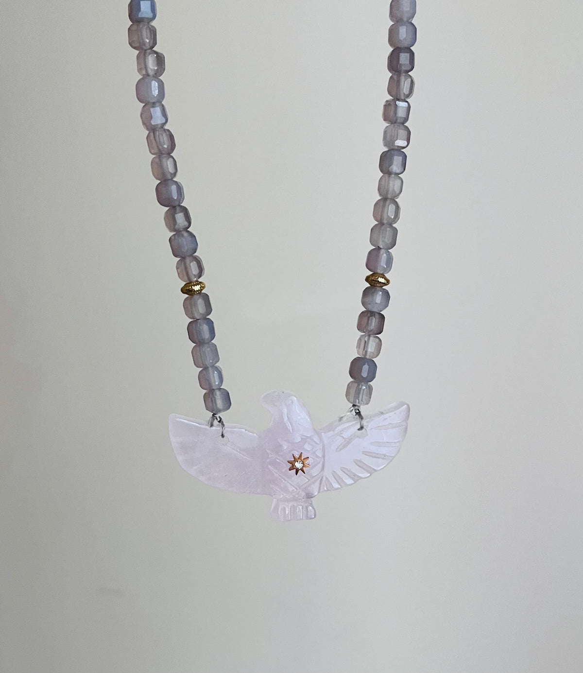 Collier phœnix Quartz rose et Labradorite