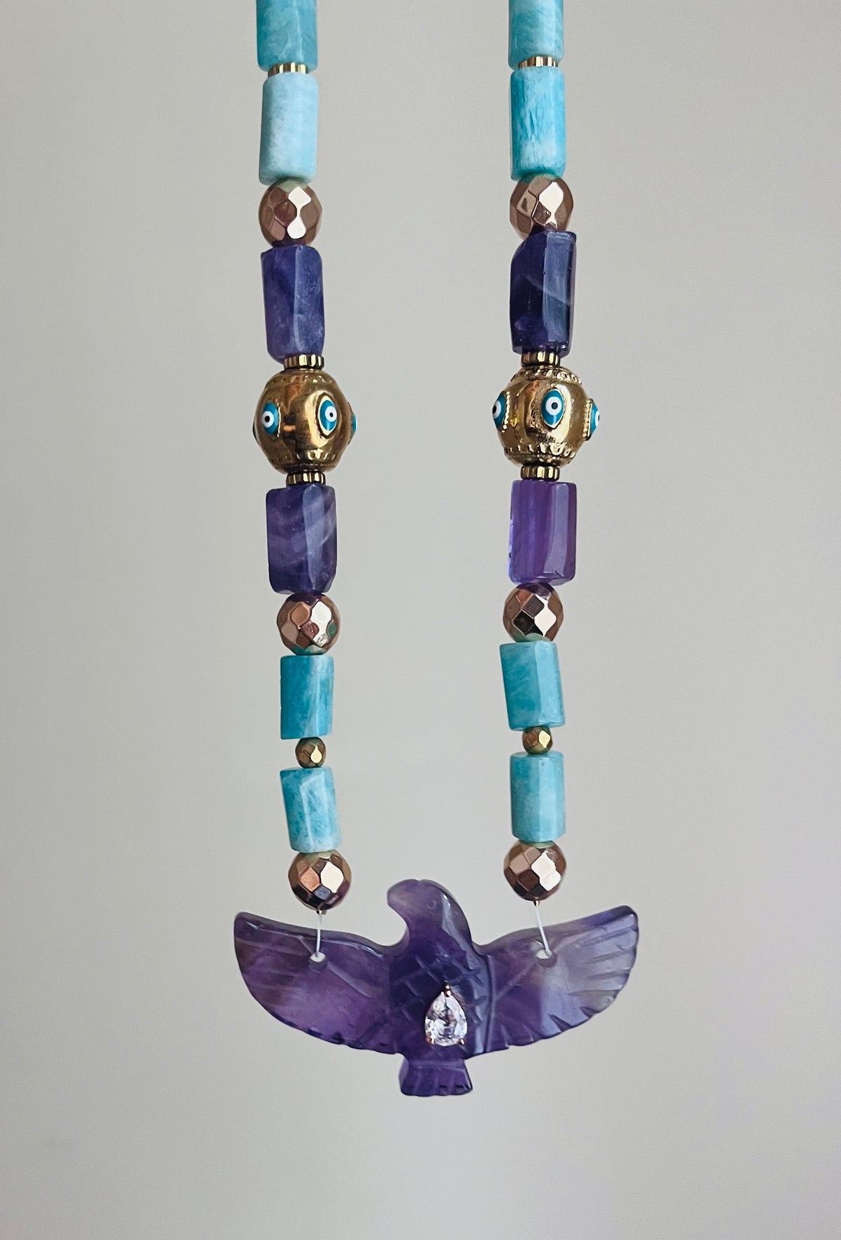 Collier phœnix Améthyste et Amazonite