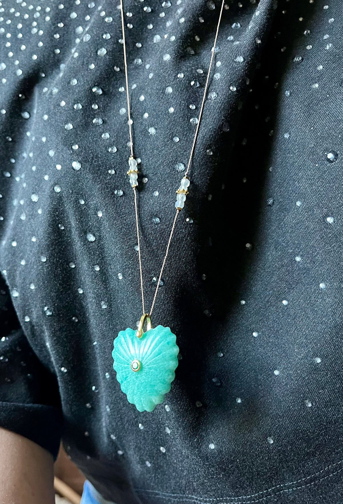 Collier sautoir cœur Amazonite