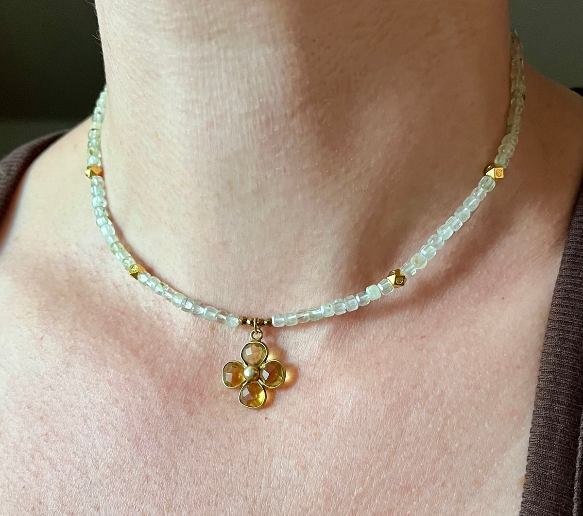 Collier Préhnite et Citrine