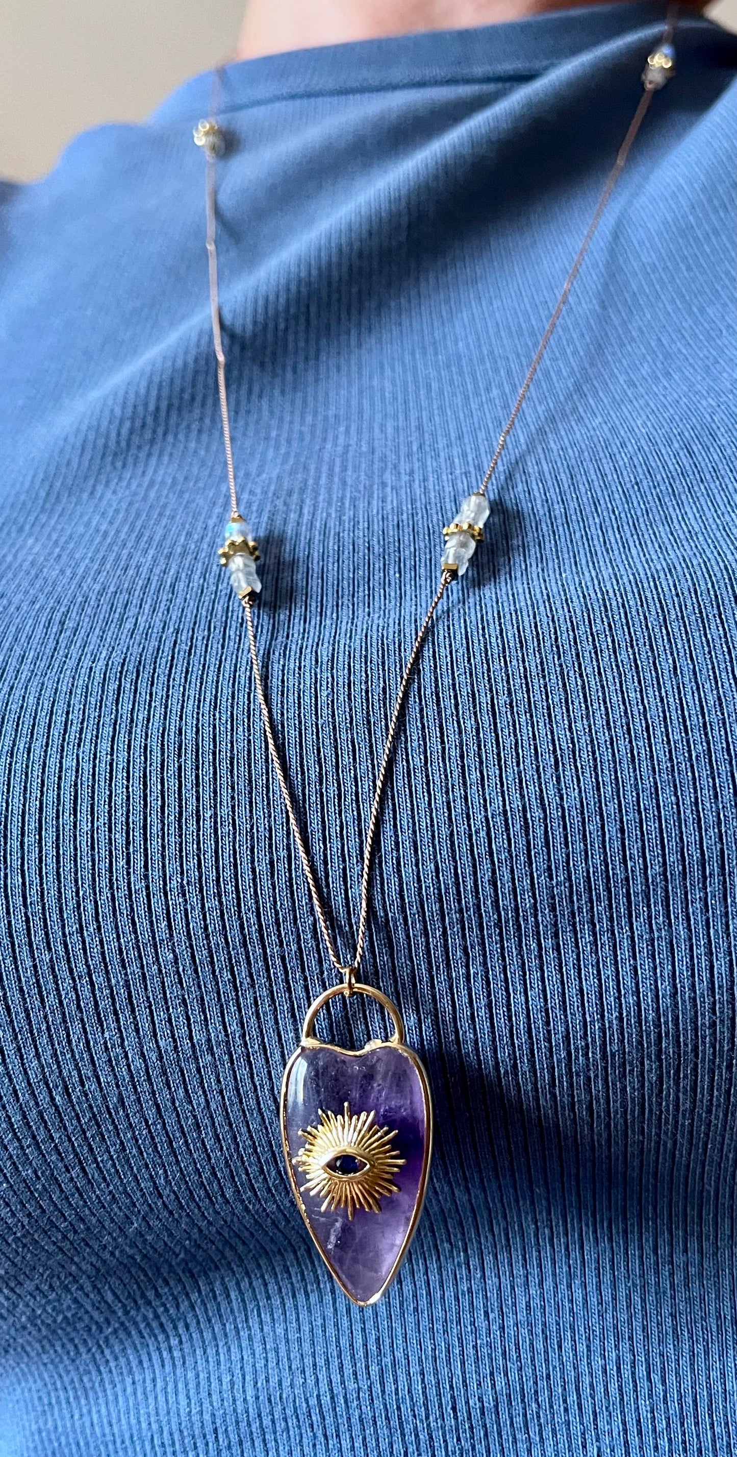 Collier sautoir cœur Améthyste