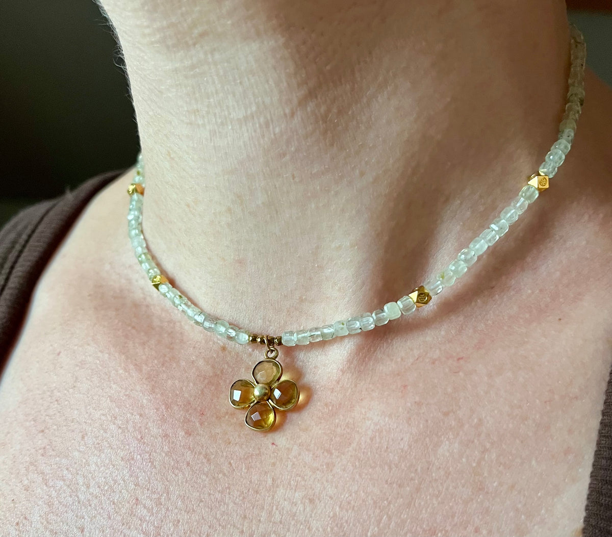 Collier Préhnite et Citrine