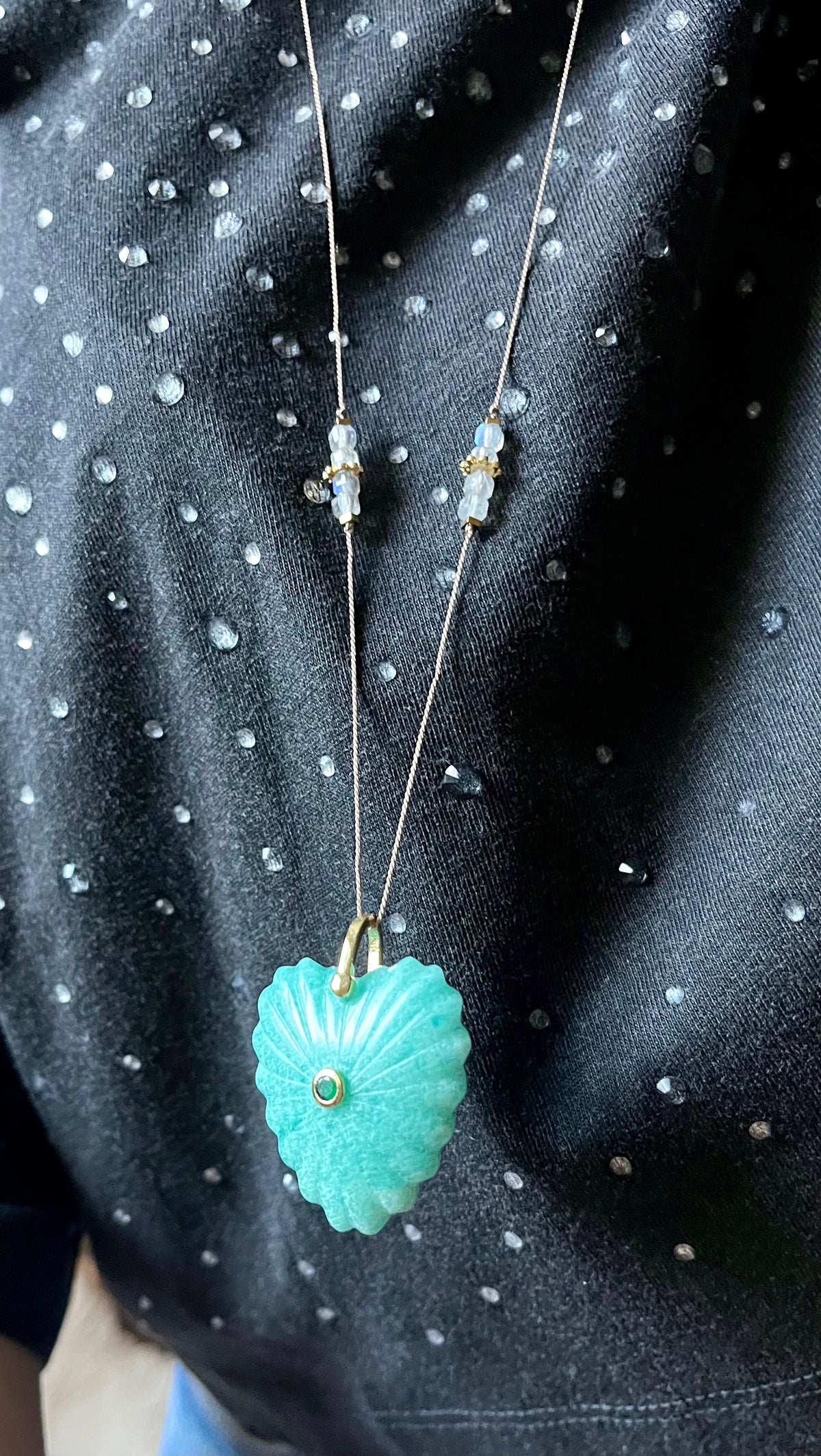 Collier sautoir cœur Amazonite