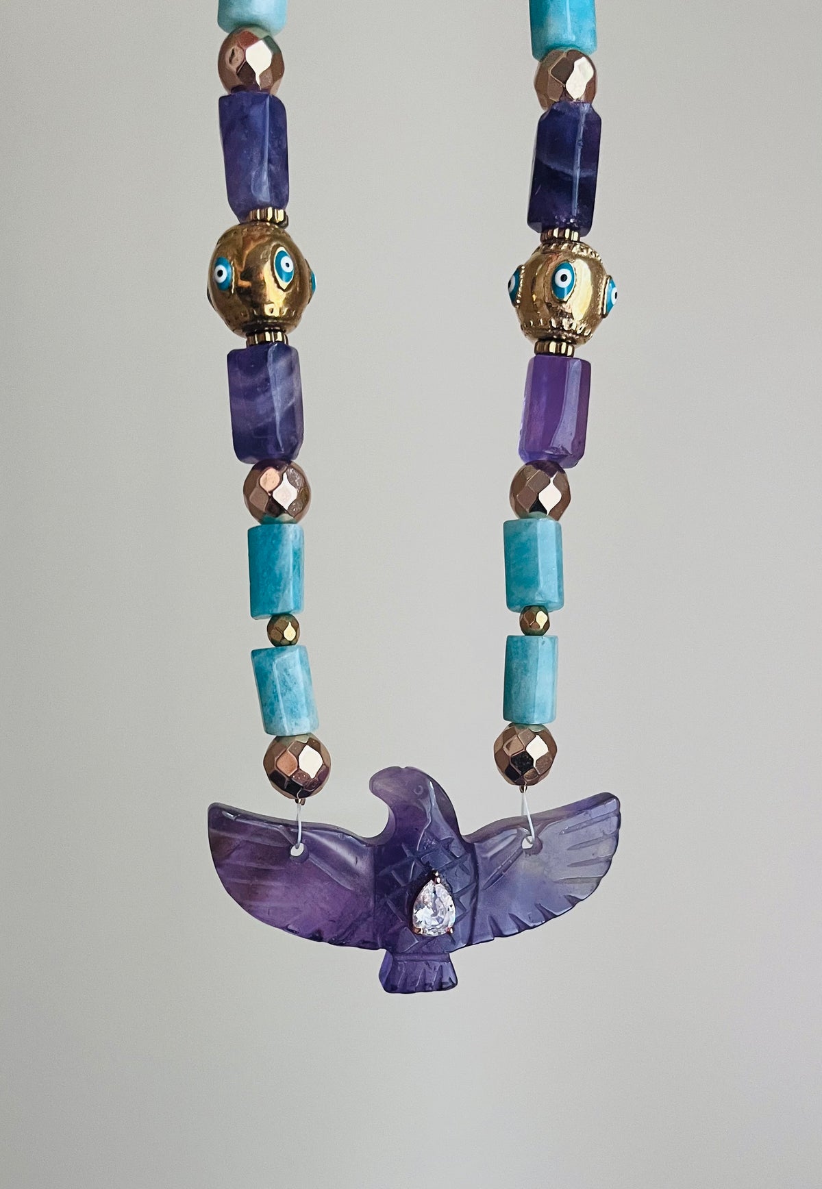Collier phœnix Améthyste et Amazonite