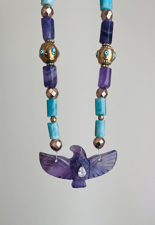 Collier phœnix Améthyste et Amazonite