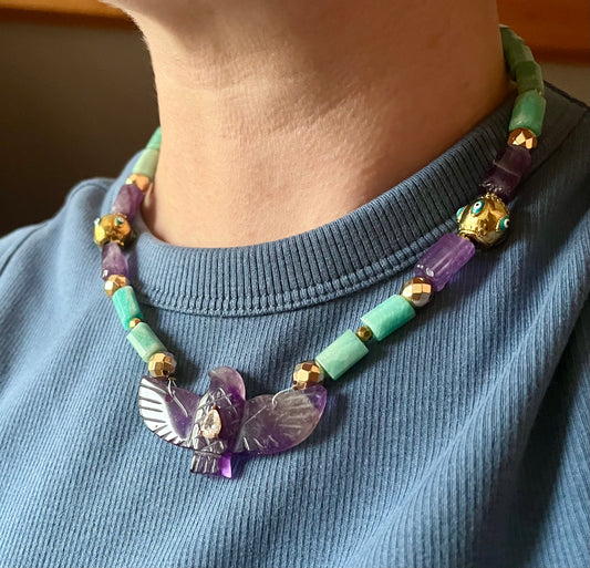 Collier phœnix Améthyste et Amazonite
