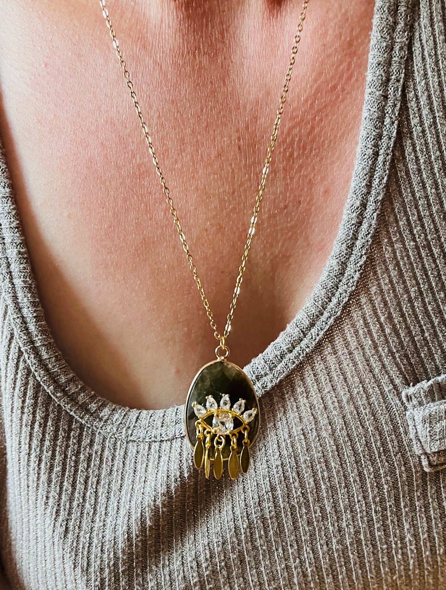 Collier sautoir talisman protecteur Labradorite