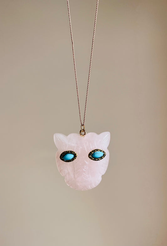 Collier sautoir talisman tigre Quartz rose