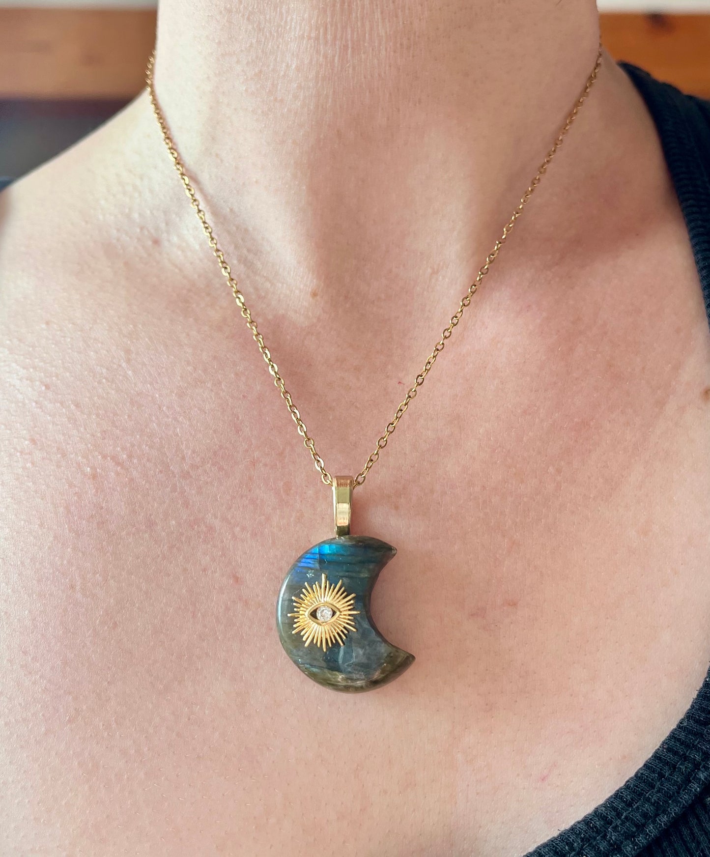 Collier pendentif Lune Labradorite