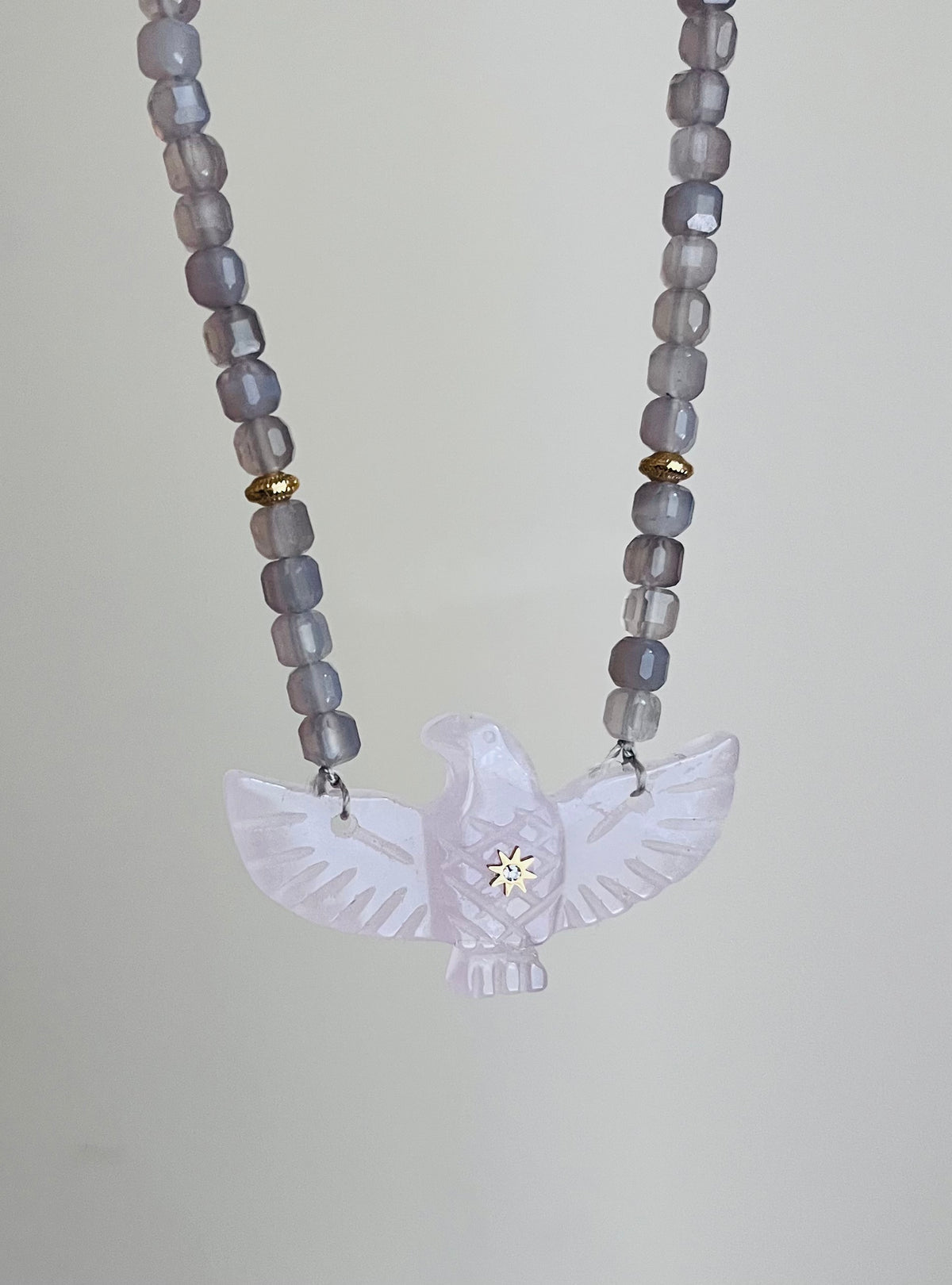 Collier phœnix Quartz rose et Labradorite