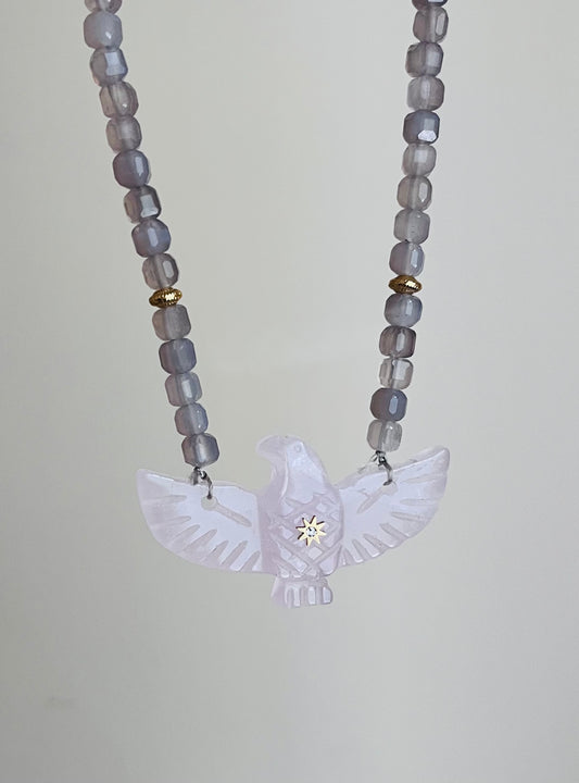 Collier phœnix Quartz rose et Labradorite