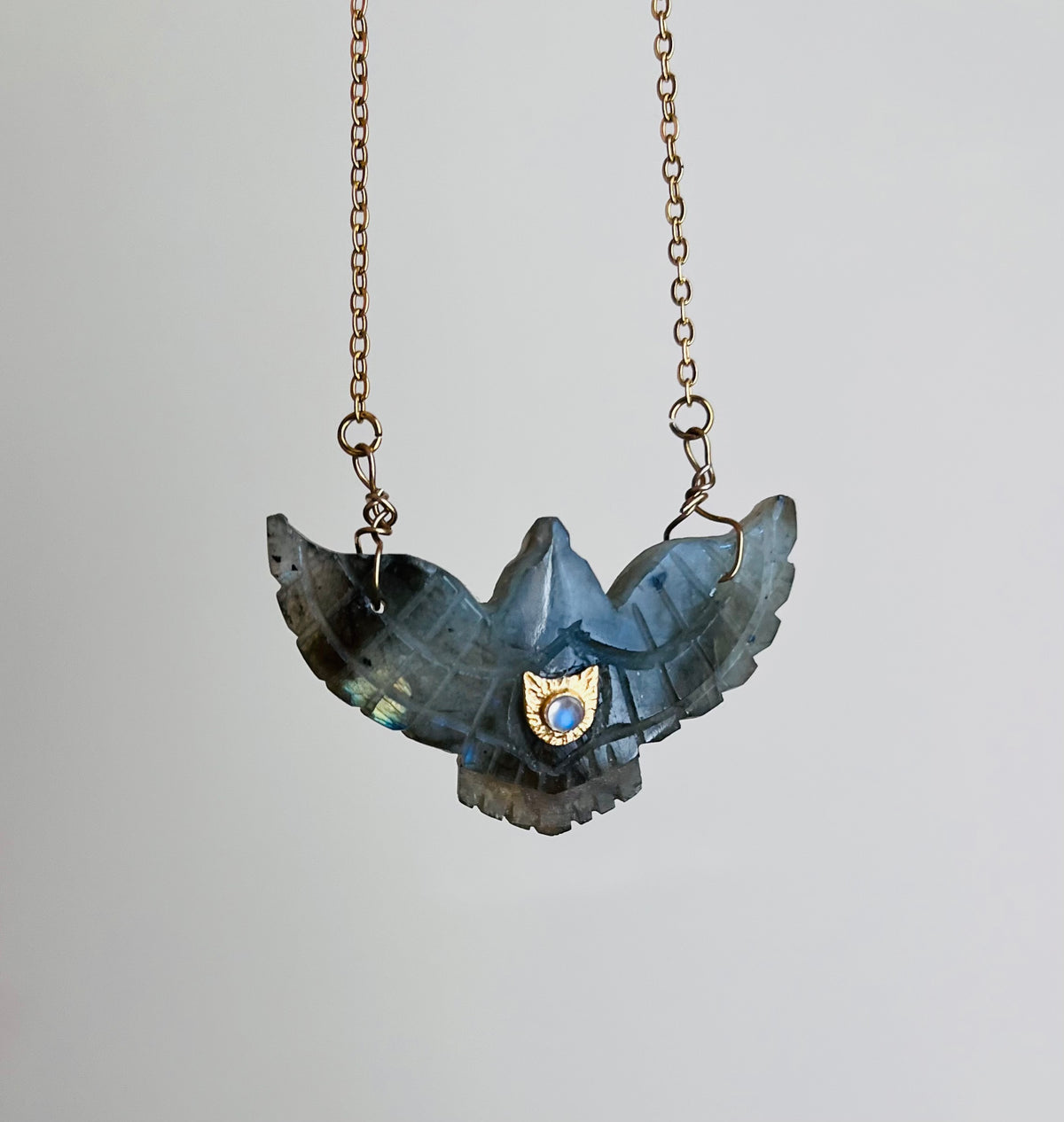 Collier Sautoir grigri phœnix Labradorite