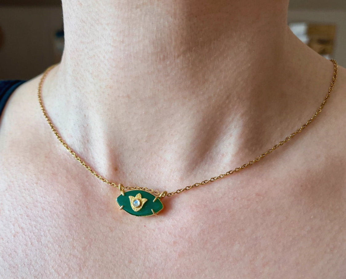 Collier amulette œil protecteur Onyx vert