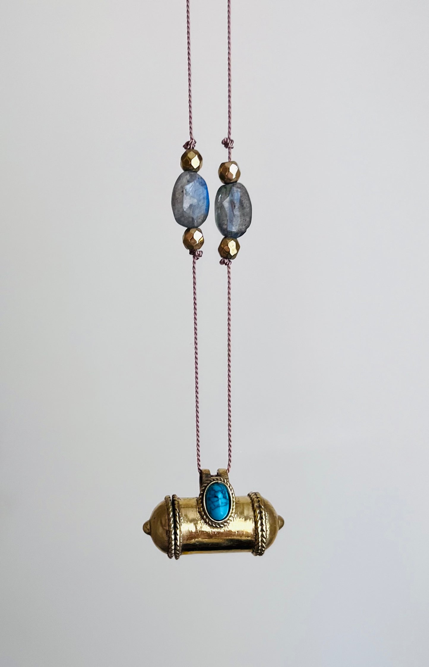 Collier sautoir talisman protecteur Boîte à vœux - Turquoise et Labradorite